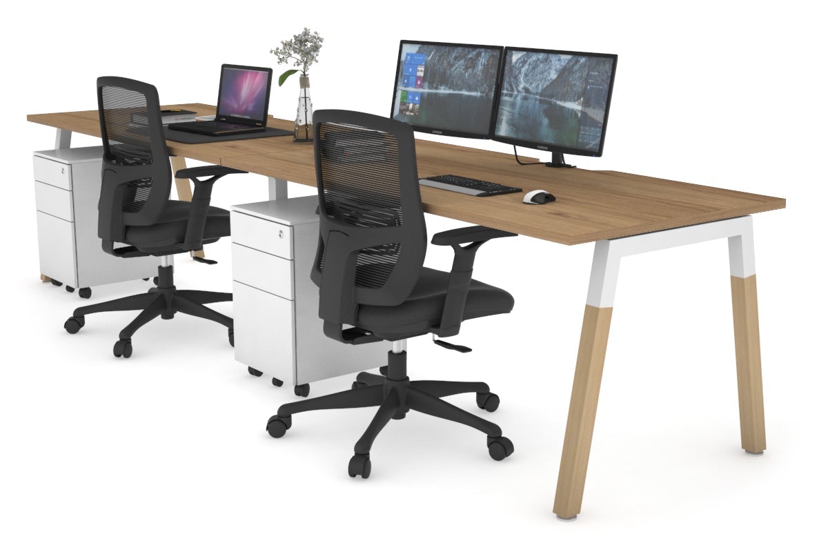 Quadro A Legs 2-Person Standing Desk with Wooden Legs & Cross Beam - 1800L x 800W Office Workstation with Cable Management | Perfect for Shared Workspaces & Home Offices