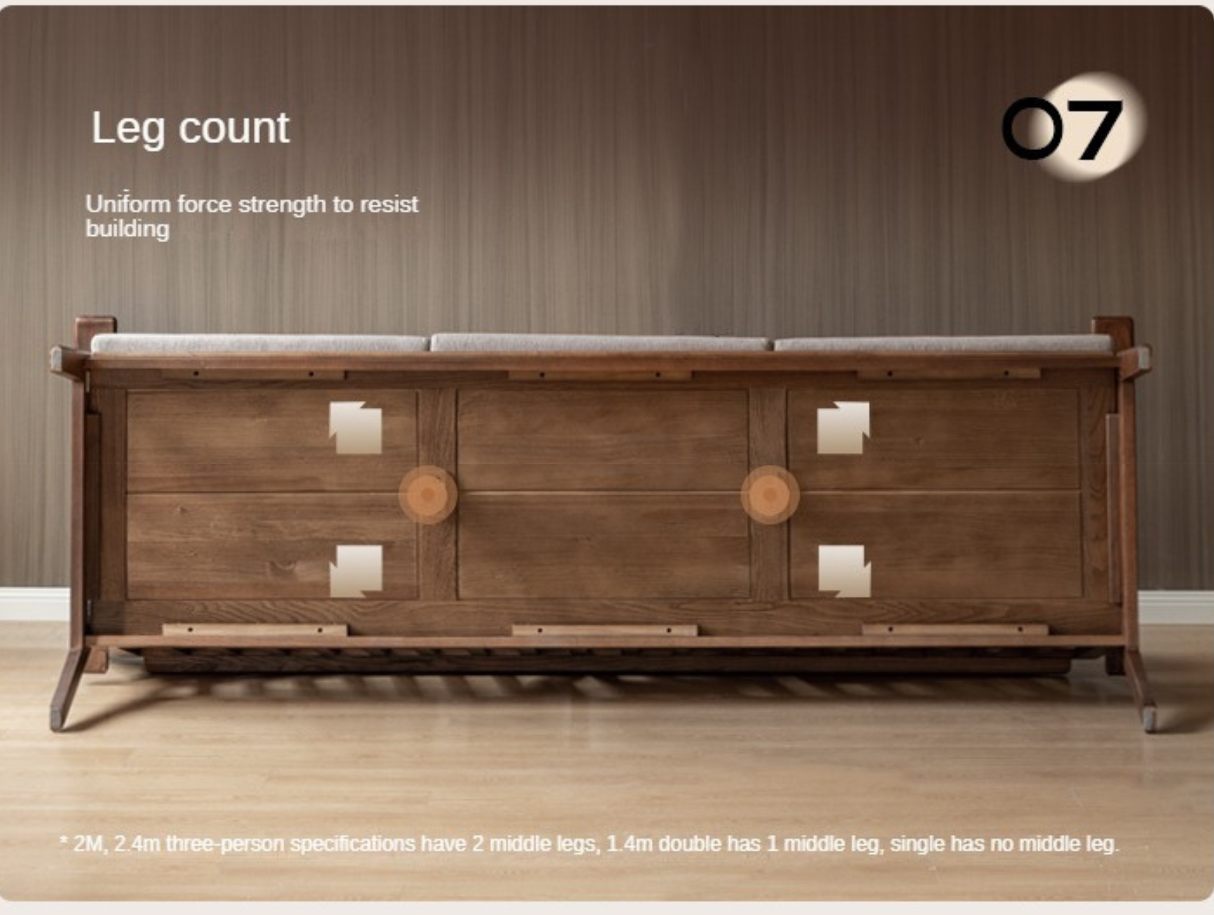 Solid Oak Wood Straight Sofa - 4 Fabric Color Options for Living Room, Office & Lounge Areas