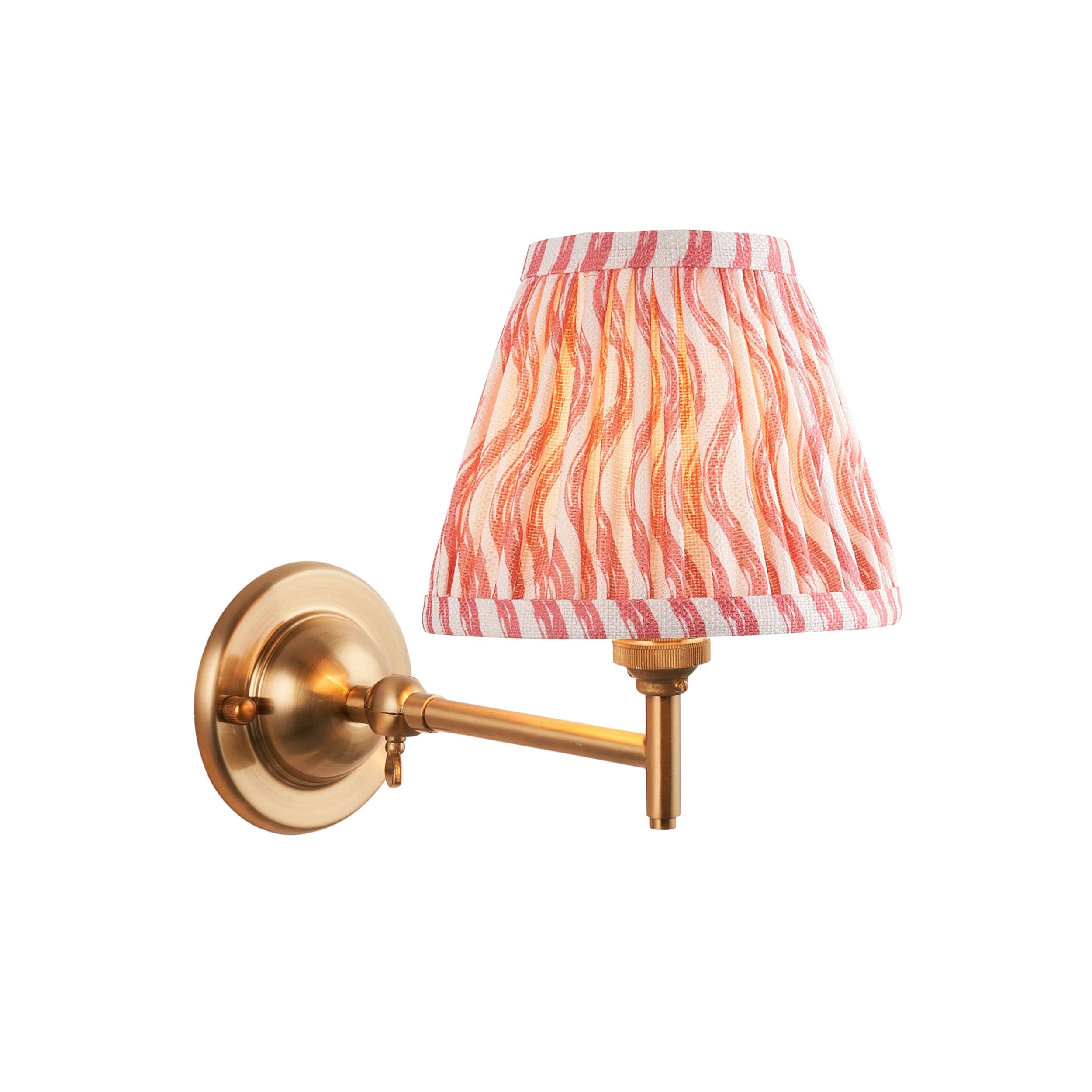 Vintage Dome Fold Brass Wall Light with 16cm Coral Pink Shade - Fold & Ripple Design for Bedroom, Living Room, or Hallway Lighting