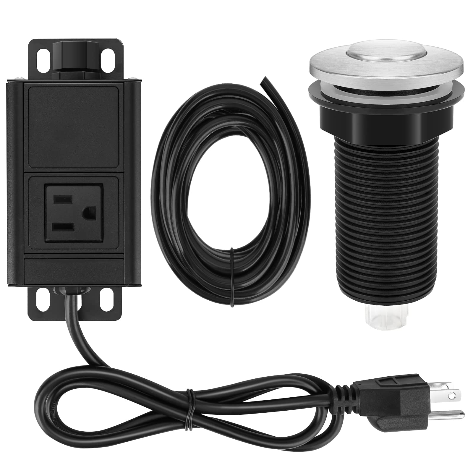 ROMECH Garbage Disposal Air Switch Kit - Brushed Stainless Steel Sink Top Push Button for 2HP Waste Disposer - Safe for Wet Hands & Food Waste - Perfect for Kitchen Sink, Dishwashing & Food Prep Areas