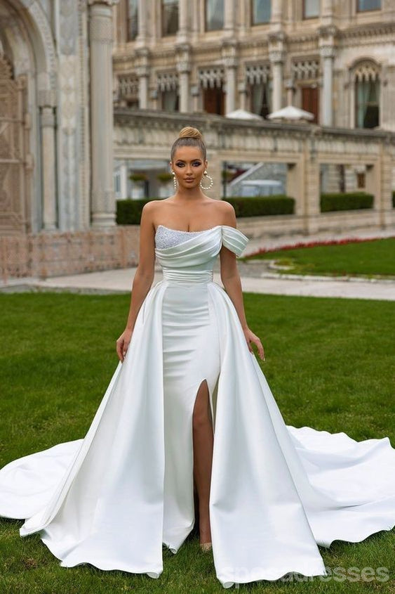Off White Mermaid One Shoulder Side Slit Maxi Long Party Prom Dresses for Women - Elegant Formal Evening Gown for Homecoming, Wedding Guest, Cocktail & Special Occasions