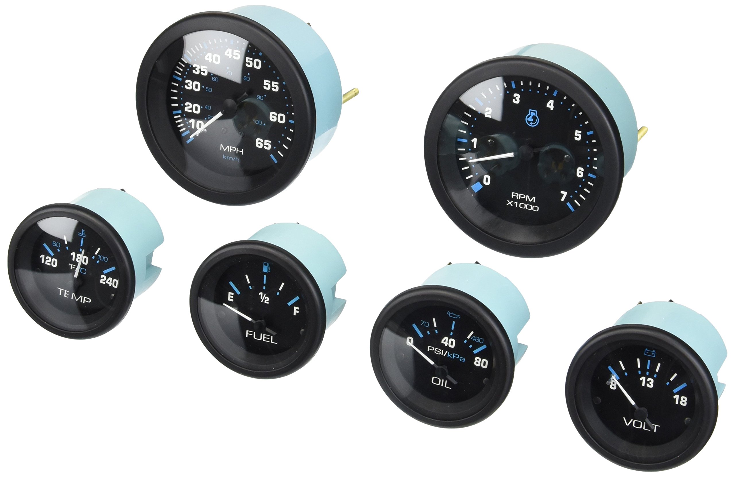 SeaStar 68413P Sierra International Eclipse 6 Gauge Kit - Fuel, Engine Oil Pressure, Speed, Tachometer & Water Temperature Gauges for Marine Boats & Yachts