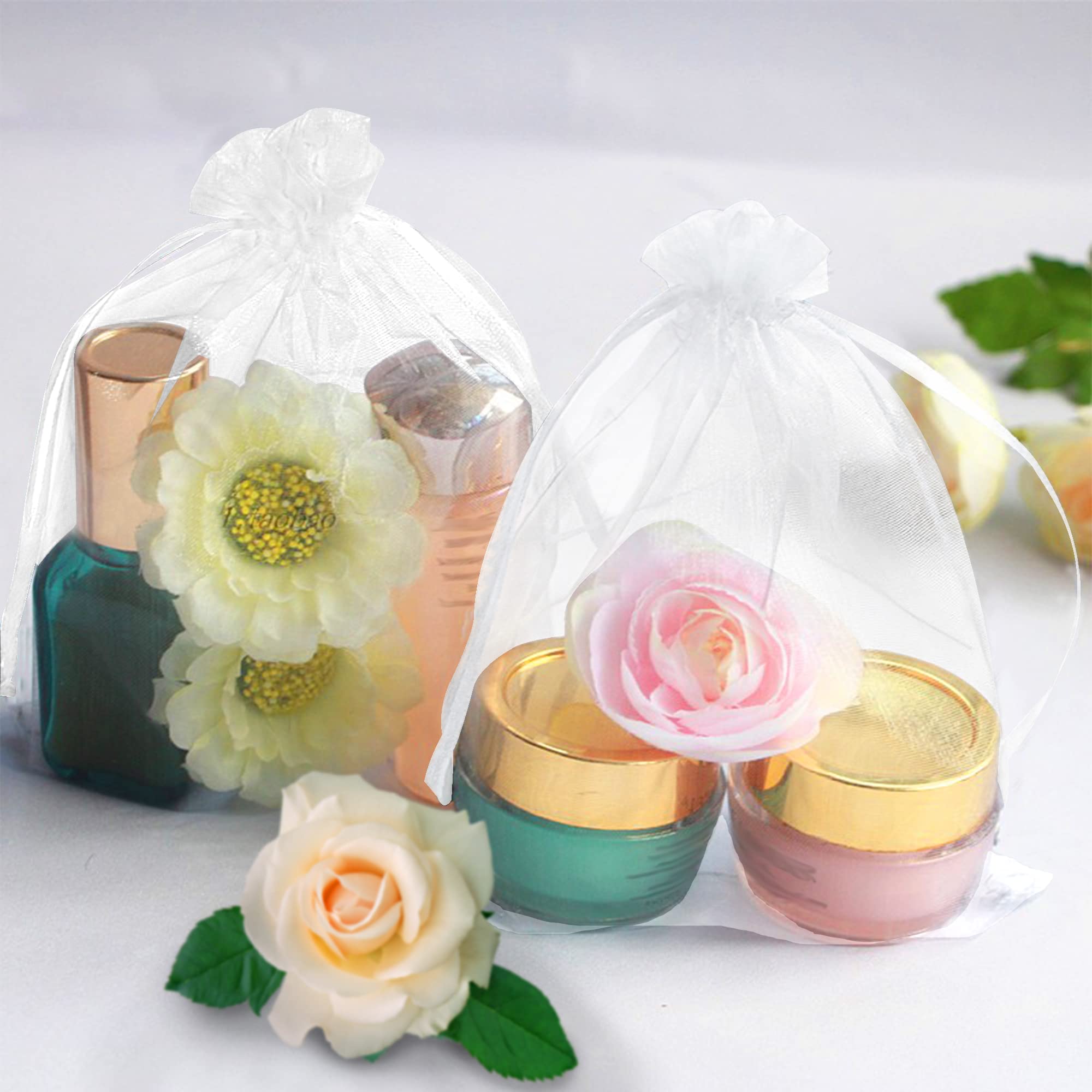 100 Pieces 6x8 Inch Organza Fruit Netting Bags with Drawstring - Breathable Garden Plant Protection Bags for Tomatoes, Grapes, Mangoes - Perfect for Harvesting, Storing and Gifting Fresh Fruits