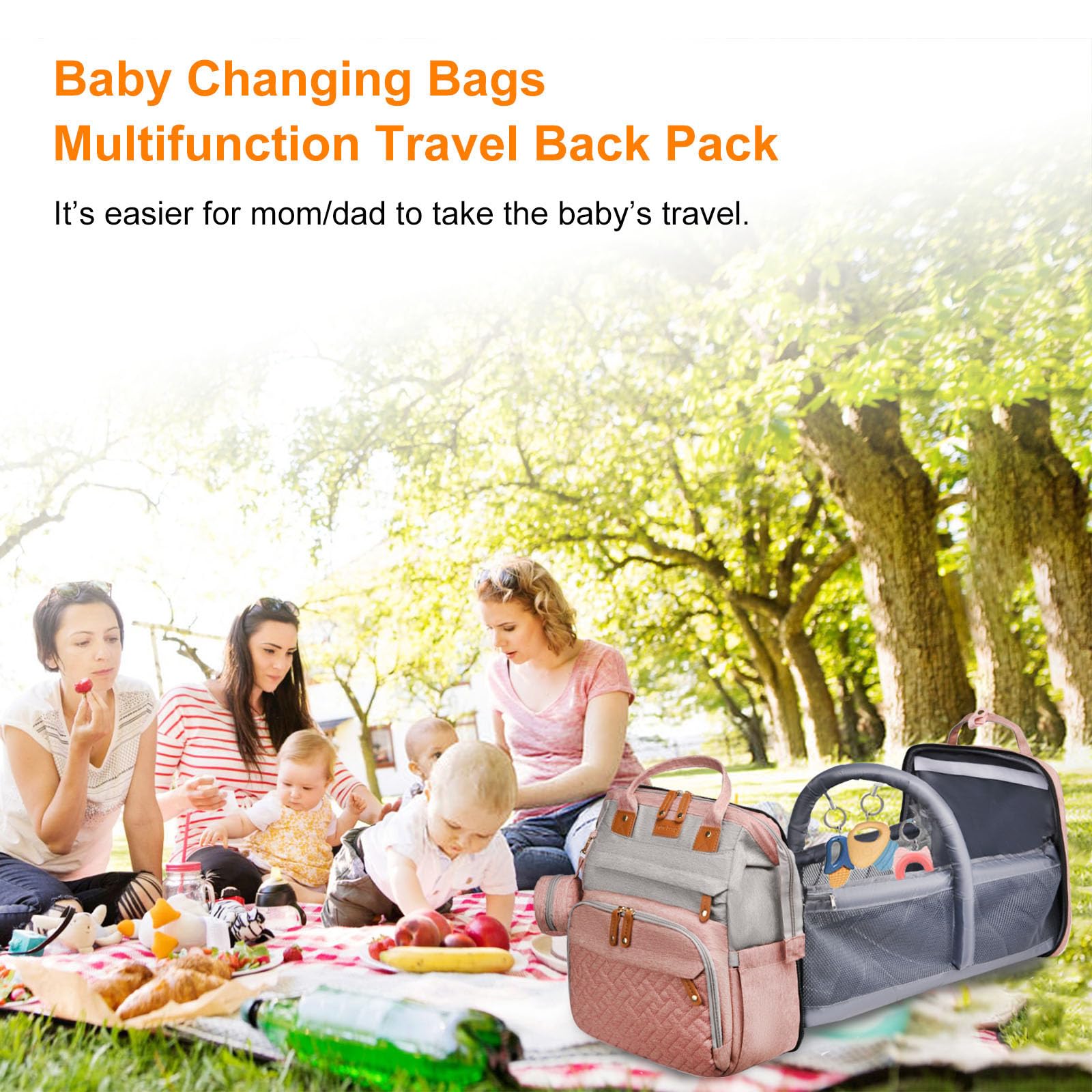 Waterproof Diaper Backpack with Changing Station & USB Charging Port - Large Capacity Baby Bag for Moms & Dads (Grey/Pink) | Perfect Baby Shower Gift & Travel Essential for On-the-Go Parents