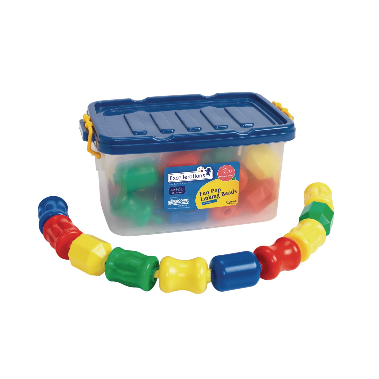 Excellerations Early STEM Learning Toy - 28-Piece Snap Lock Beads Set for Toddlers | Connecting & Linking Pop Beads in Storage Bin | Fine Motor Skills Development | Perfect for Preschool Classroom & Home Playtime