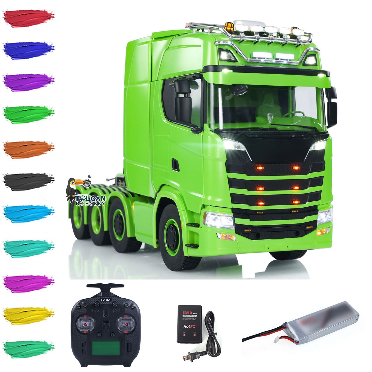 1/14 Scale 8x8 Metal Chassis RC Tractor Truck 770S - 2.4GHz Remote Control Lorry with RTR, Battery, Warning Lights & Magnetic Roof Spotlight - Perfect for Off-Road Racing, Construction Play & RC Hobby Enthusiasts
