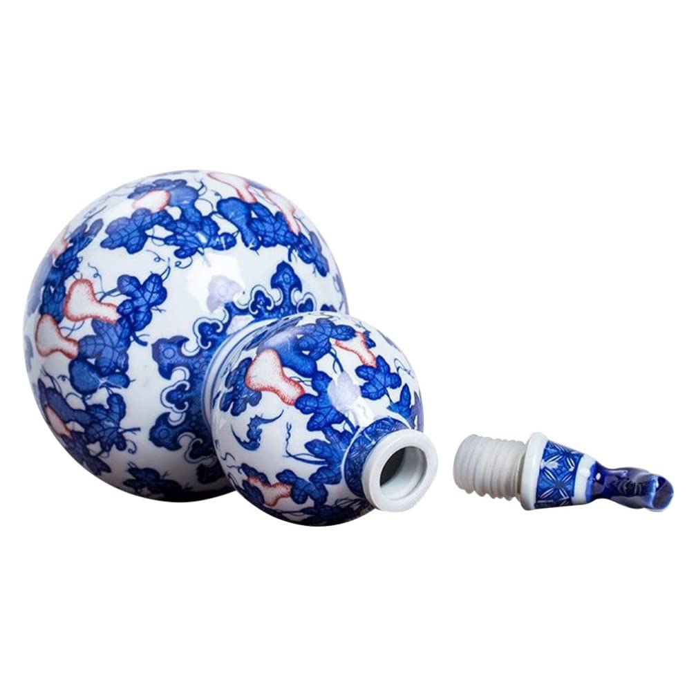 Portable Ceramic Wine Gourd Jug - 26x12.5cm Chinese Antique Style Water Kettle with Floral Print, Empty Wine Bottle for Home & Restaurant Use | Perfect for Serving Tea, Wine, or as Decorative Vase