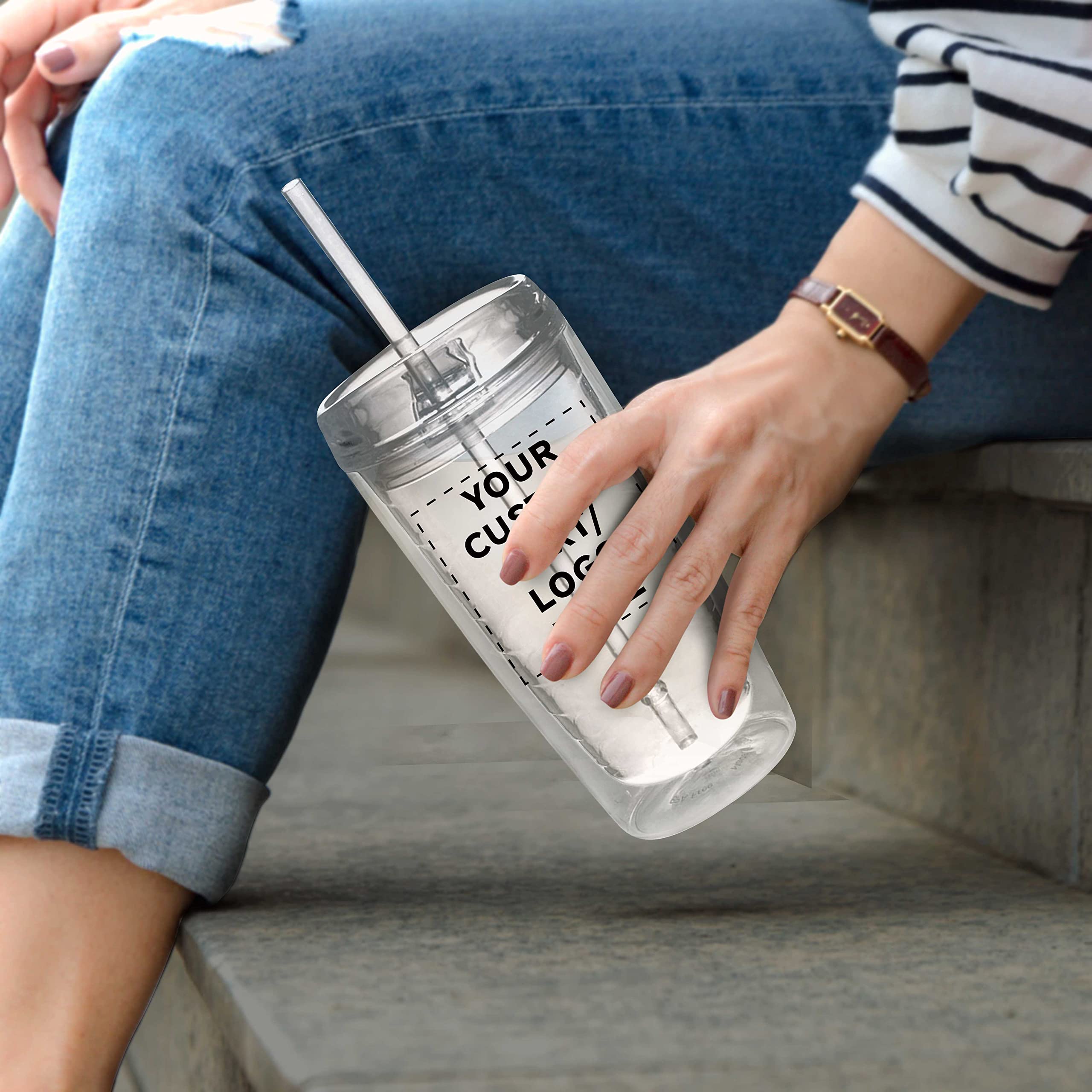 50 Pack Custom Double Wall Acrylic Tumblers 16oz - BPA Free Clear Insulated Cups for Iced Coffee, Soda, Hot & Cold Drinks - Bulk Personalized Drinkware for Restaurants, Cafes, Parties & Events