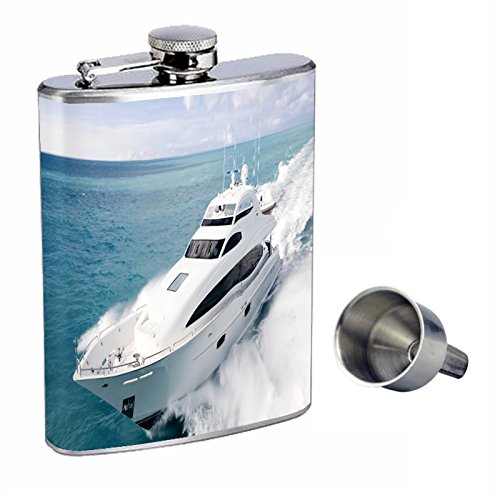 8oz Stainless Steel Whiskey Flask with Free Funnel - Leakproof Speed Boat Design for Outdoor Adventures, Camping & Travel Gifts