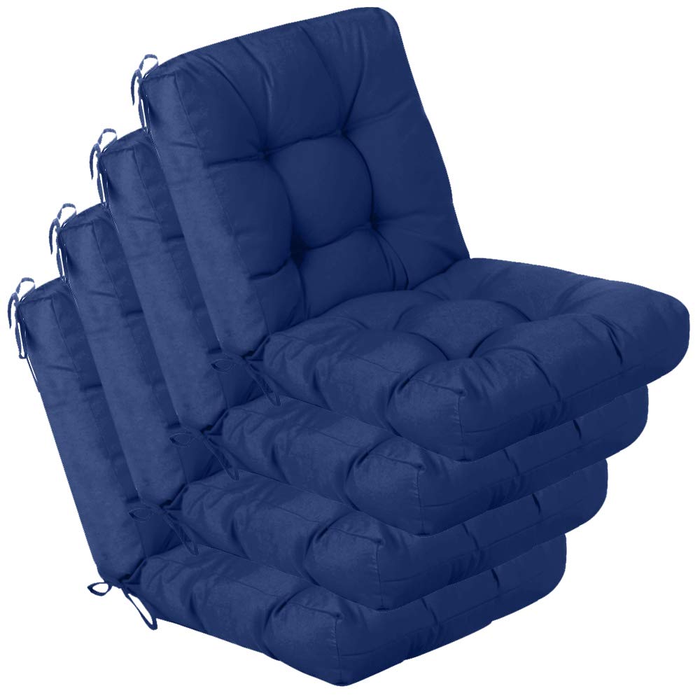 QILLOWAY Outdoor Chair Cushions - 4 Pack Tufted Seat & Back Pillows for Patio Furniture, Water-Resistant Navy Blue - Perfect for Spring/Summer Garden, Deck, Poolside Lounge