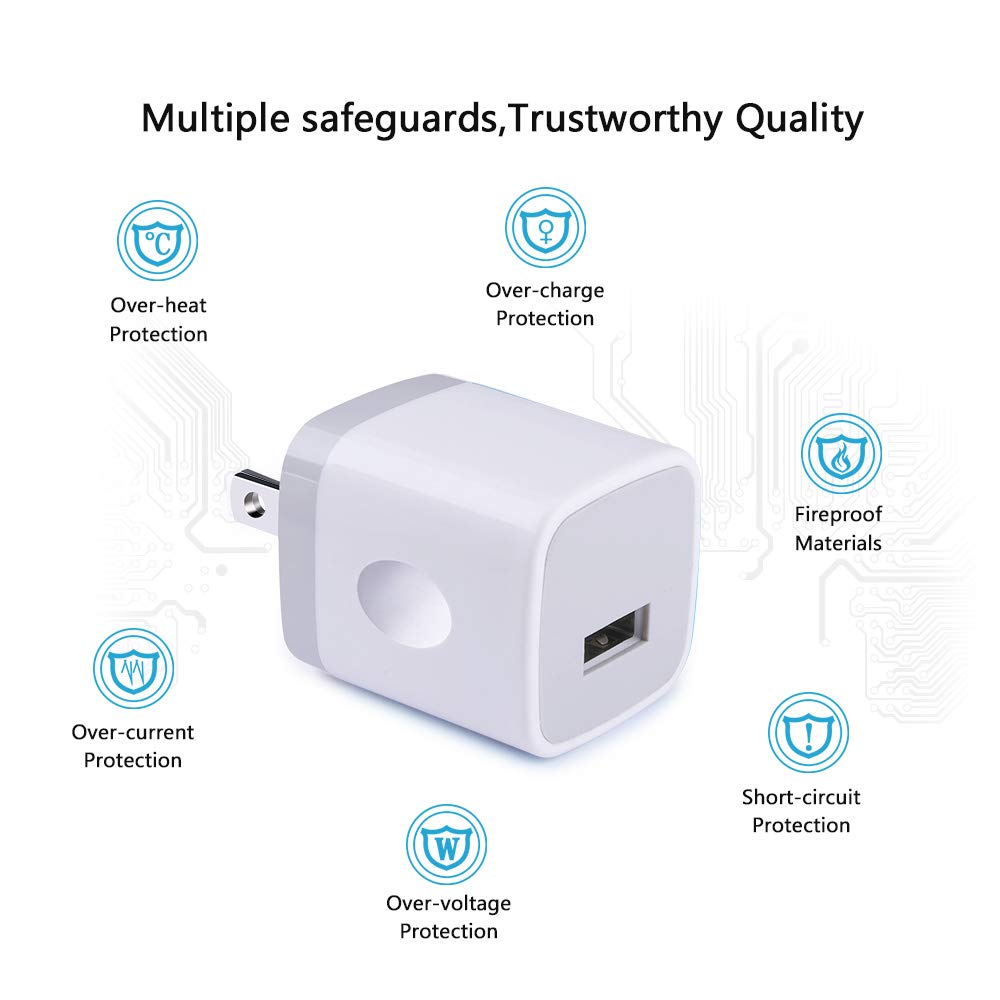 10-Pack Single Port USB Wall Charger 5V/1A - Fast Charging Block for iPhone 15 14 13 12 11 Pro Max SE XR XS X 8 7 6 Plus, iPad, Samsung Galaxy - Compact Power Adapter for Home Office Travel Car Charging Needs