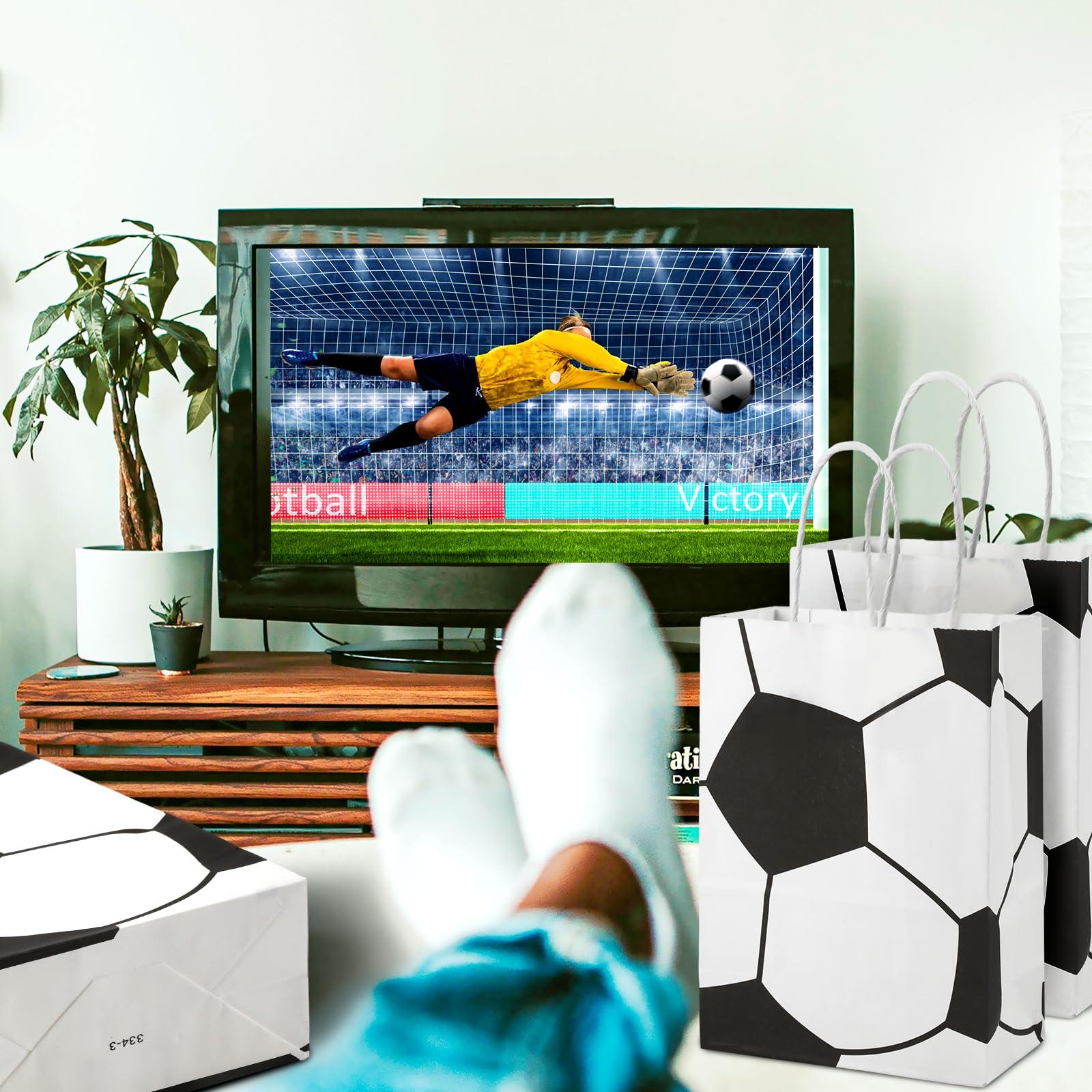 16pcs Soccer Party Favor Bags with Handles - Football Themed Goodie Bags for Kids & Adults - Perfect for Birthday Parties, Team Celebrations & Game Day Treats - Candy & Gift Bags for Soccer Lovers (Style 2)