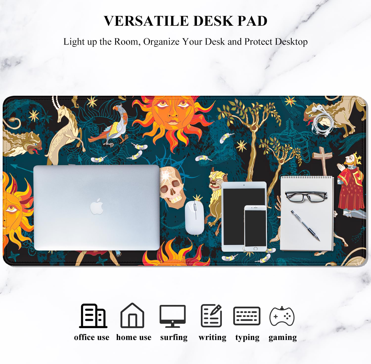 Auhoahsil XXL Gaming Mouse Pad - Extra Large Desk Mat for PC, Laptop & Computer (31.5 x 11.8 Inch) | Thick Non-Slip Rubber Base with Stitched Edges | Perfect for Office Work, Gaming & Home Use