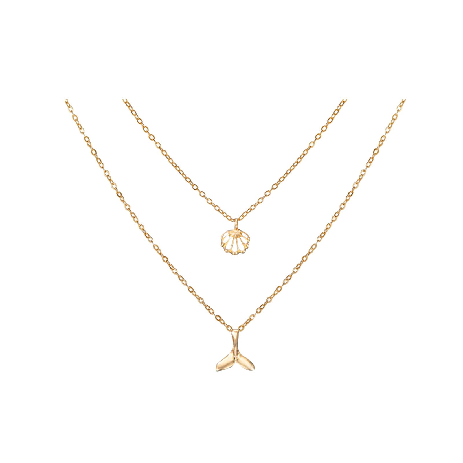 Elegant Fishtail Scallop Hollow Double Layer Pendant Necklace for Women - Perfect Birthday Gift for Mom, Wife, Girlfriend | Great for Parties, Date Nights & Special Occasions