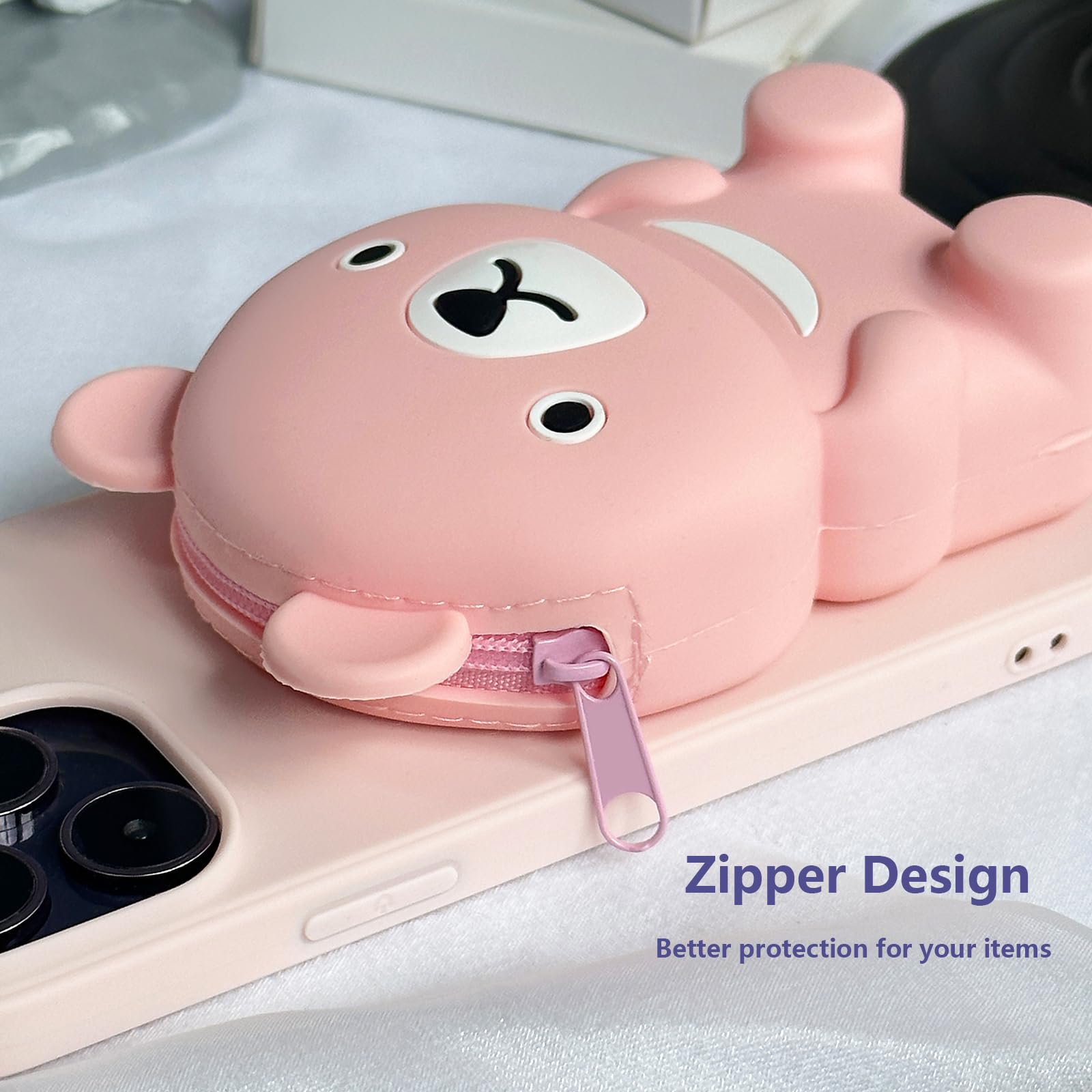 **UnnFiko 3D Cartoon Bear Wallet Phone Case for iPhone 11 Pro Max - Soft Silicone Protective Cover with Card Holder & Stand - Cute Purse Design for Women & Girls (Pink) - Perfect for Daily Use, Shopping & Travel**