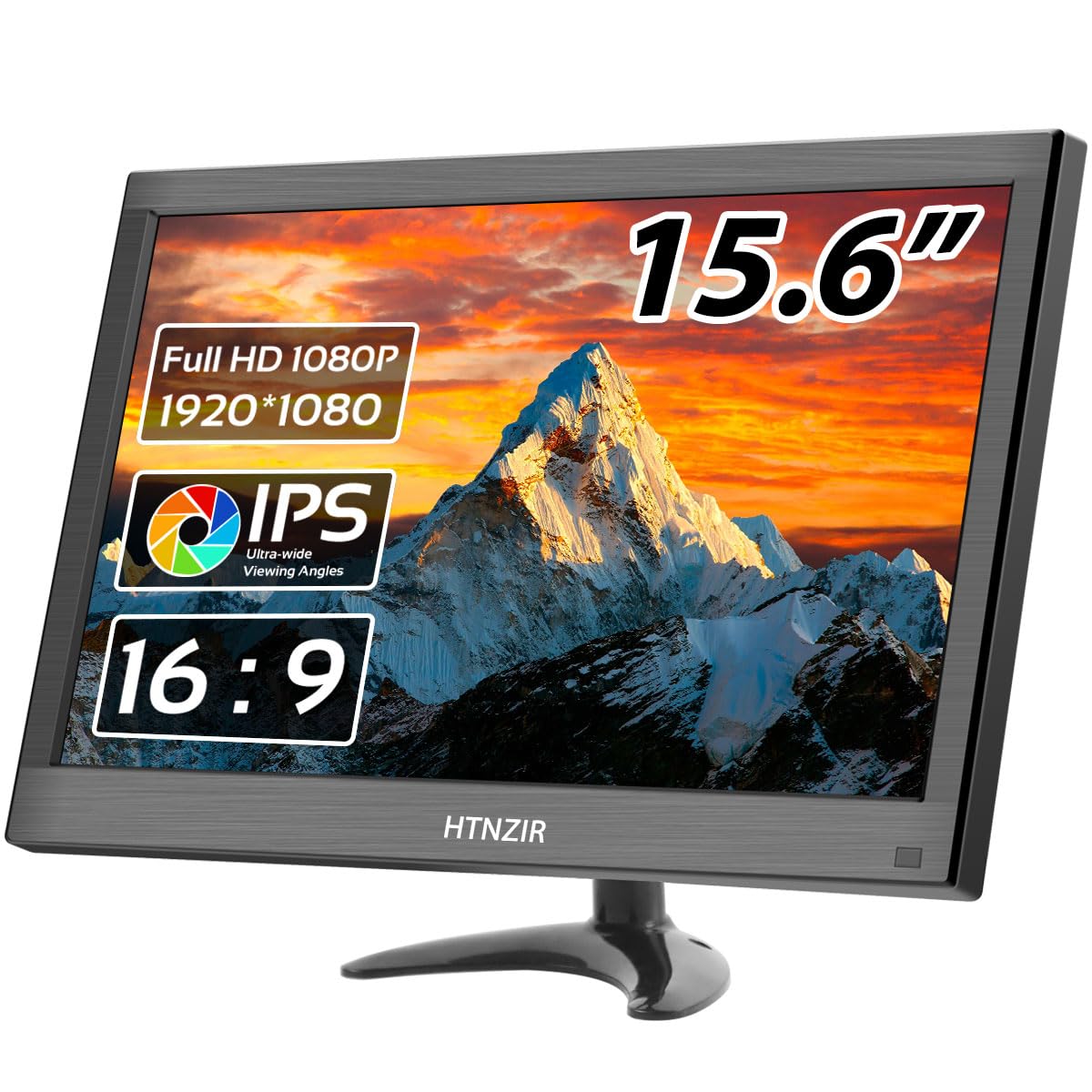 HTNZIR 15.6 Inch Portable Monitor - Full HD 1920x1080P, 99% sRGB, HDMI/VGA/BNC/AV/USB Ports, Built-in Speakers, VESA Mount - Ultra Slim LED Screen for Laptop, PC, Gaming & Office Work - Perfect for Travel, Business Presentations & Multi-Tasking