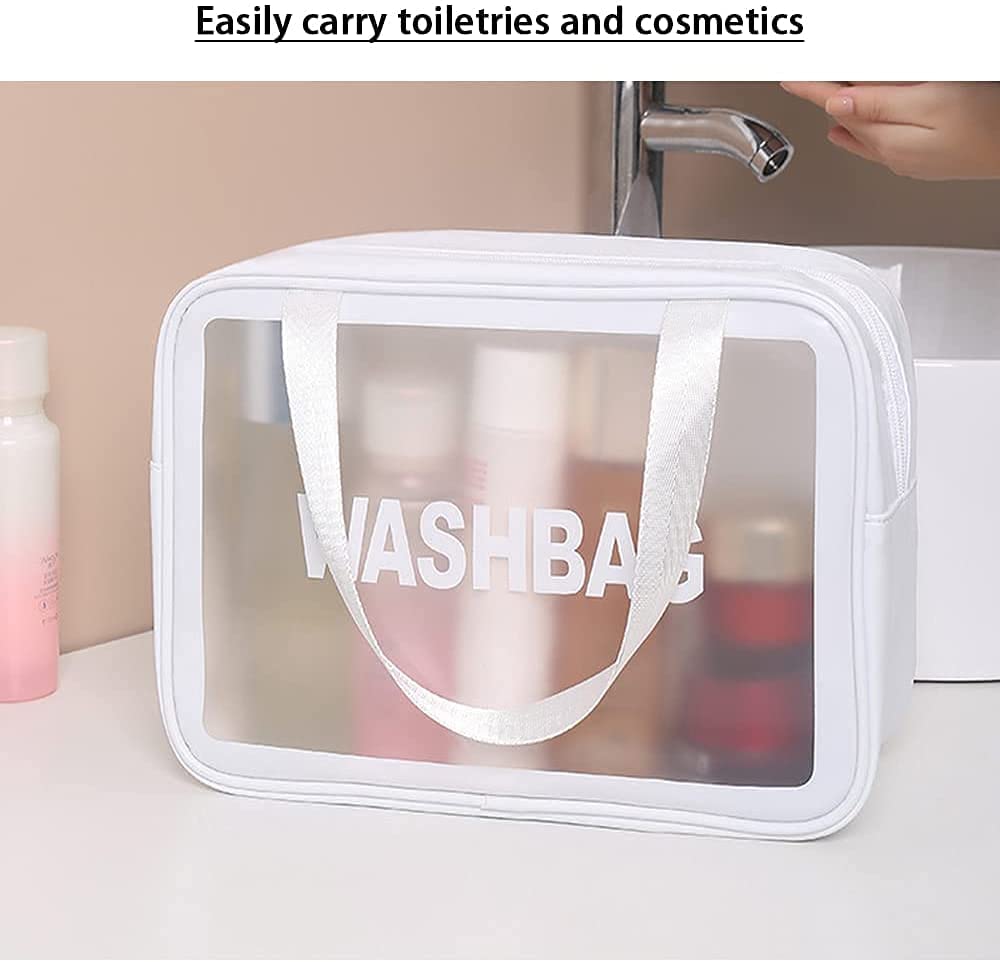 **Paczo Clear PVC Waterproof Toiletry Bag for Travel - Large Zippered Cosmetic Makeup Organizer for Women & Men - Perfect for Gym, Vacation & Daily Use (White)**