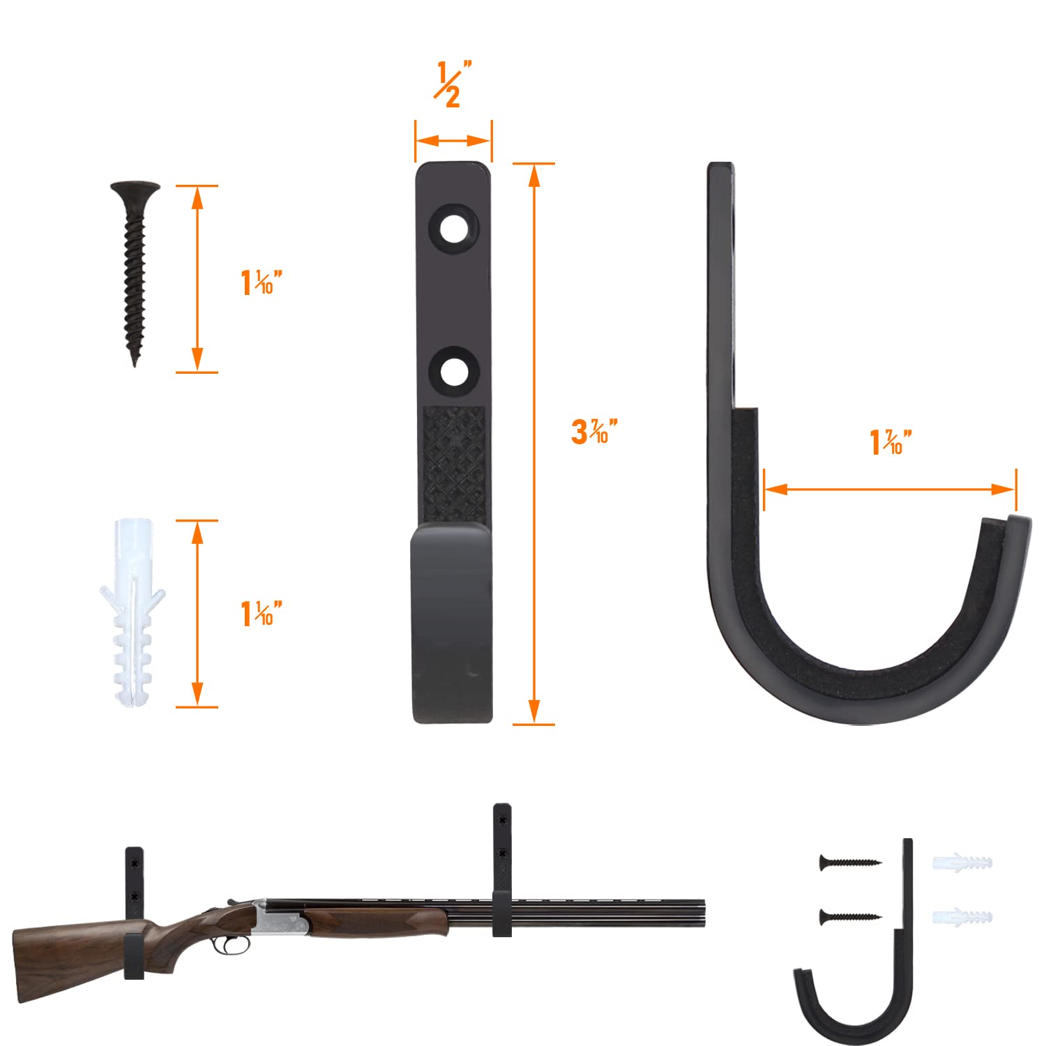 Heavy Duty Steel Gun Rack Wall Mount - Horizontal Shotgun Hooks & Rifle Hangers for Rifles, Shotguns & Archery Bows | Secure Firearm Storage for Home, Cabin or Hunting Lodge