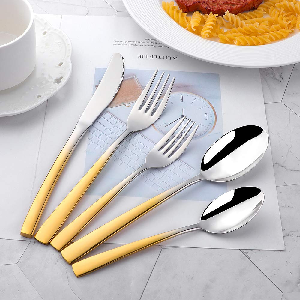 20-Piece Gold Silverware Dinnerware Set - BuyGo Stainless Steel Flatware Cutlery Set for 4, Elegant Golden Handle Utensils for Wedding, Home, Hotel & Restaurant Use - Perfect for Formal Dining, Dinner Parties & Special Occasions