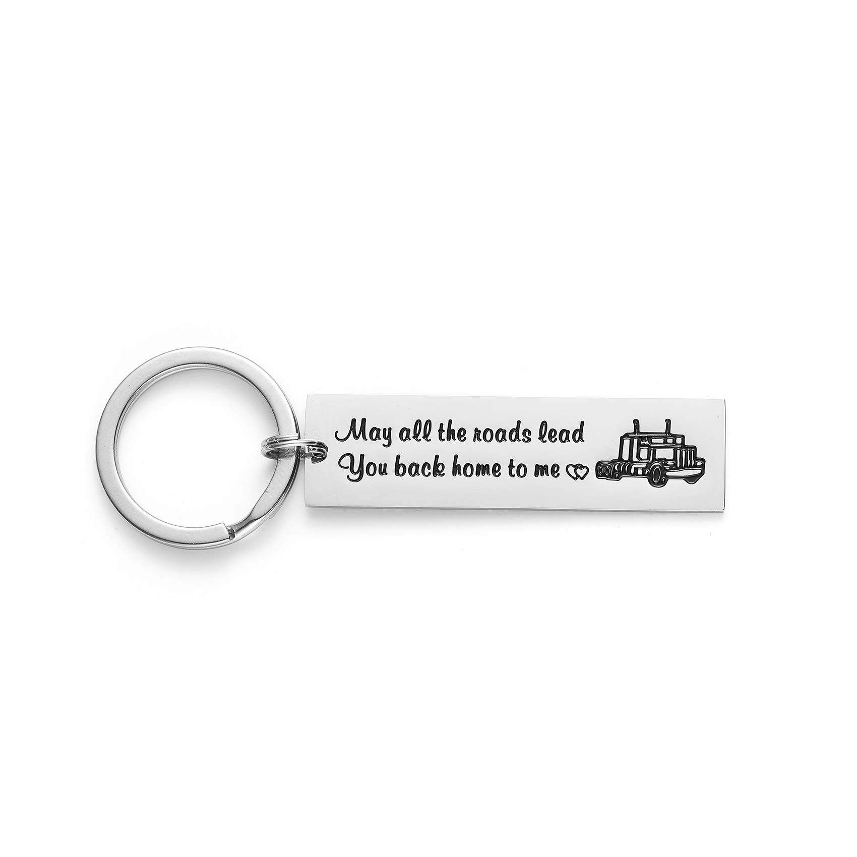 LParkin Stainless Steel Truck Driver Keychain - 'Roads Lead Home' Gift for Men, Semi Truck Accessories - Perfect for Long Haul Drivers & Father's Day Gifts