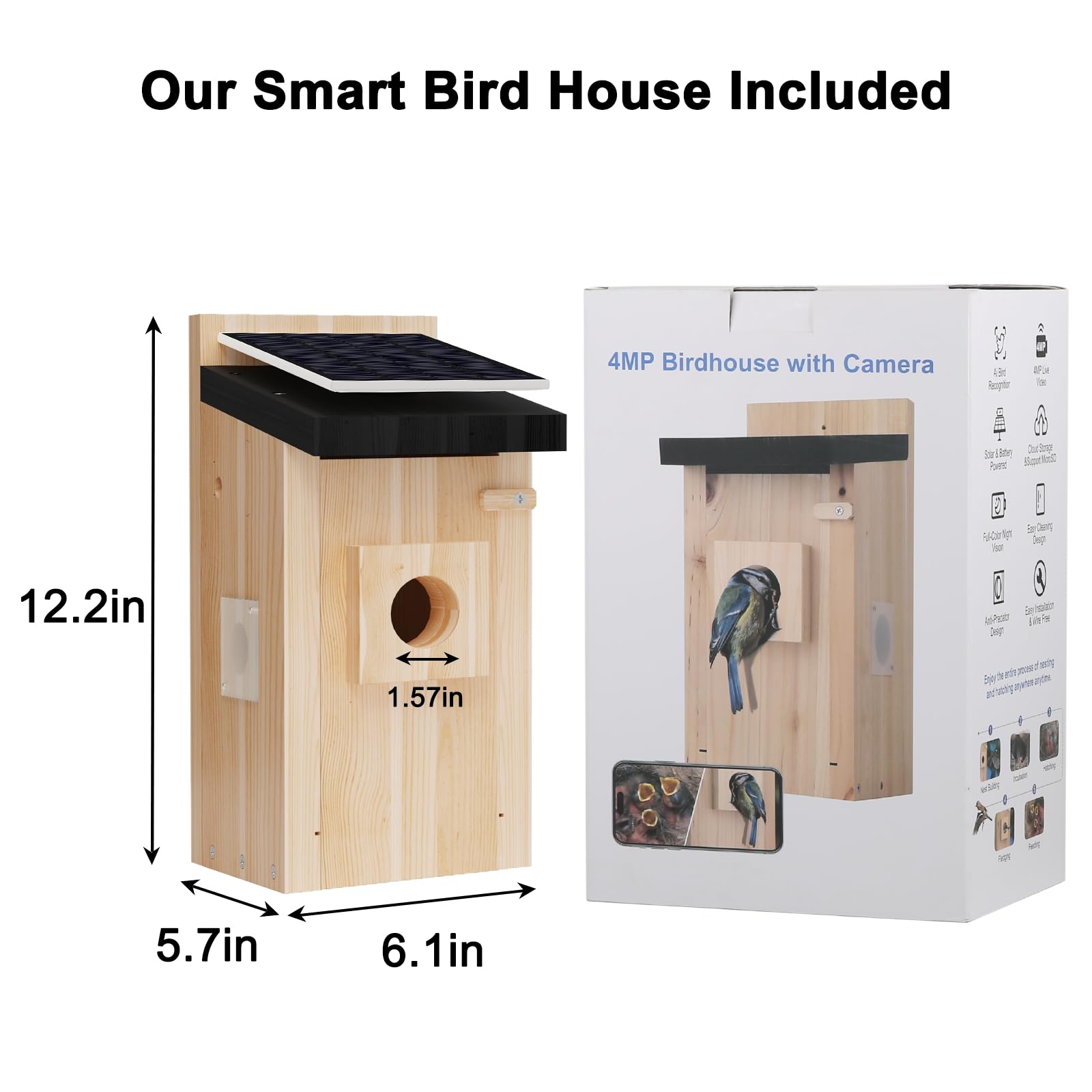 4MP Smart Bird House with Camera - AI Identify & Solar Powered, Real-Time Bird Nesting & Hatching Monitor, Perfect Gift for Bird Lovers - Ideal for Backyard Birdwatching & Wildlife Observation