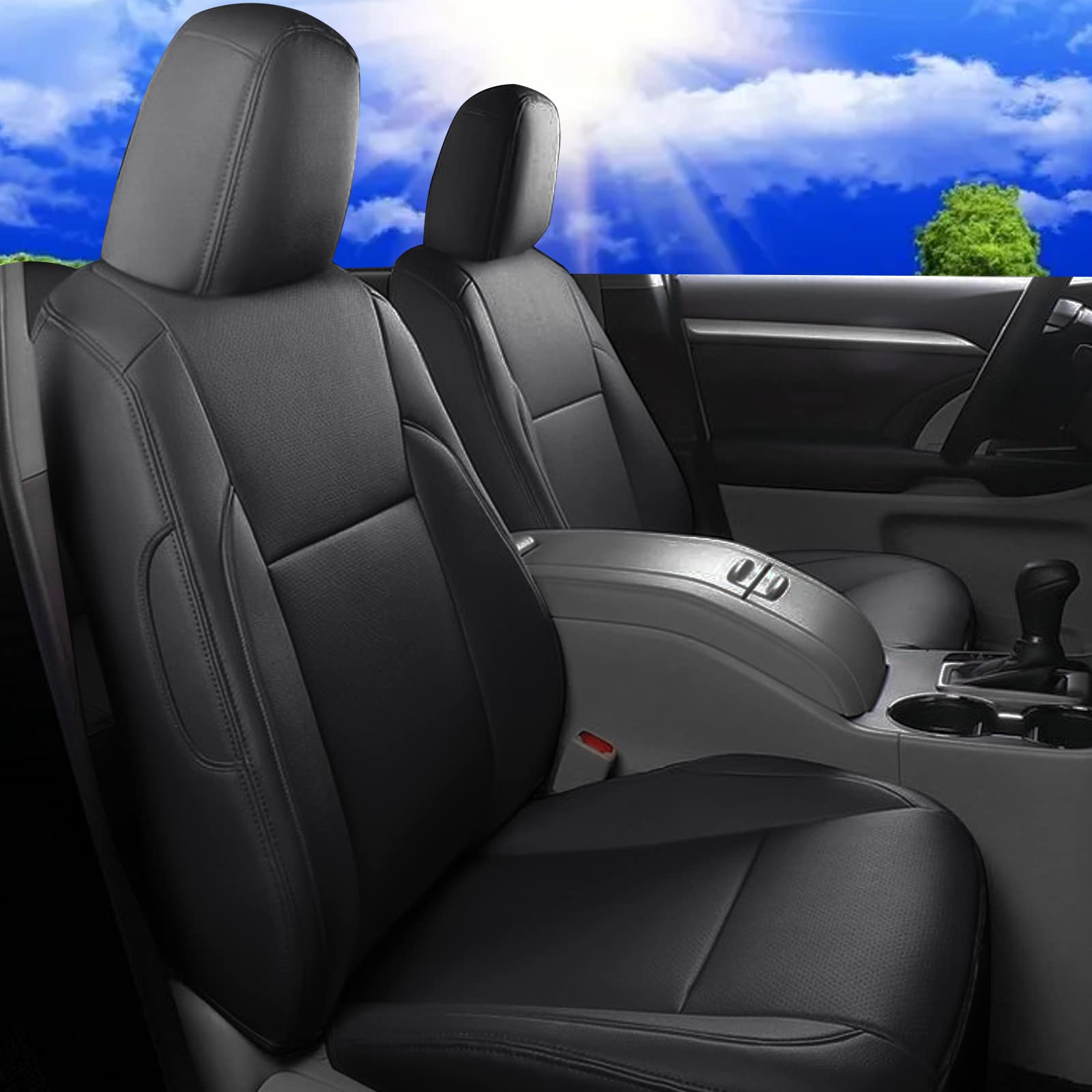 Premium Custom Fit Toyota Highlander 8-Seat Car Seat Covers (2014-2019 Models) - Waterproof Faux Leather Full Set with Airbag Compatibility | 3-Row Protection for 2nd Row 40/60 Split Seats | Perfect for Family Road Trips, Camping & Daily Commute