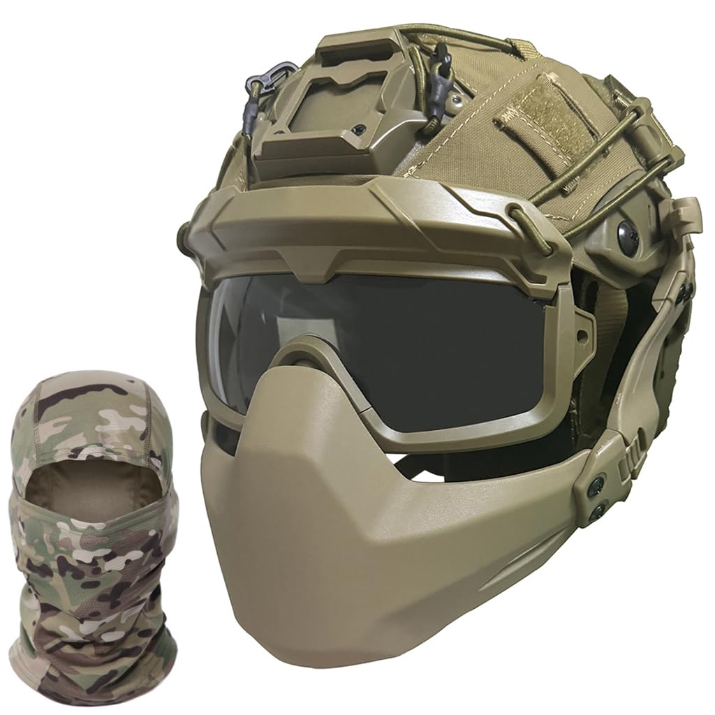 ZJIEYU Airsoft Fast Helmet with Half Mask & Goggles - Tactical Helmet Set with Multicam Cover for Airsoft, Hunting, Paintball, BB & CS Games | Perfect for Outdoor Sports & Tactical Training