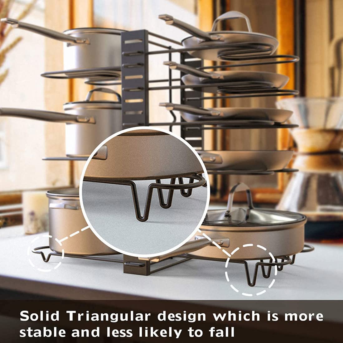 5-Layer Adjustable Pot and Pan Organizer Rack - Heavy Duty Cast Iron Frying Pan & Lid Storage - Space Saving Kitchen Cabinet Organizer for Pots, Pans & Cookware - Perfect for Small Kitchens & Apartment Cooking
