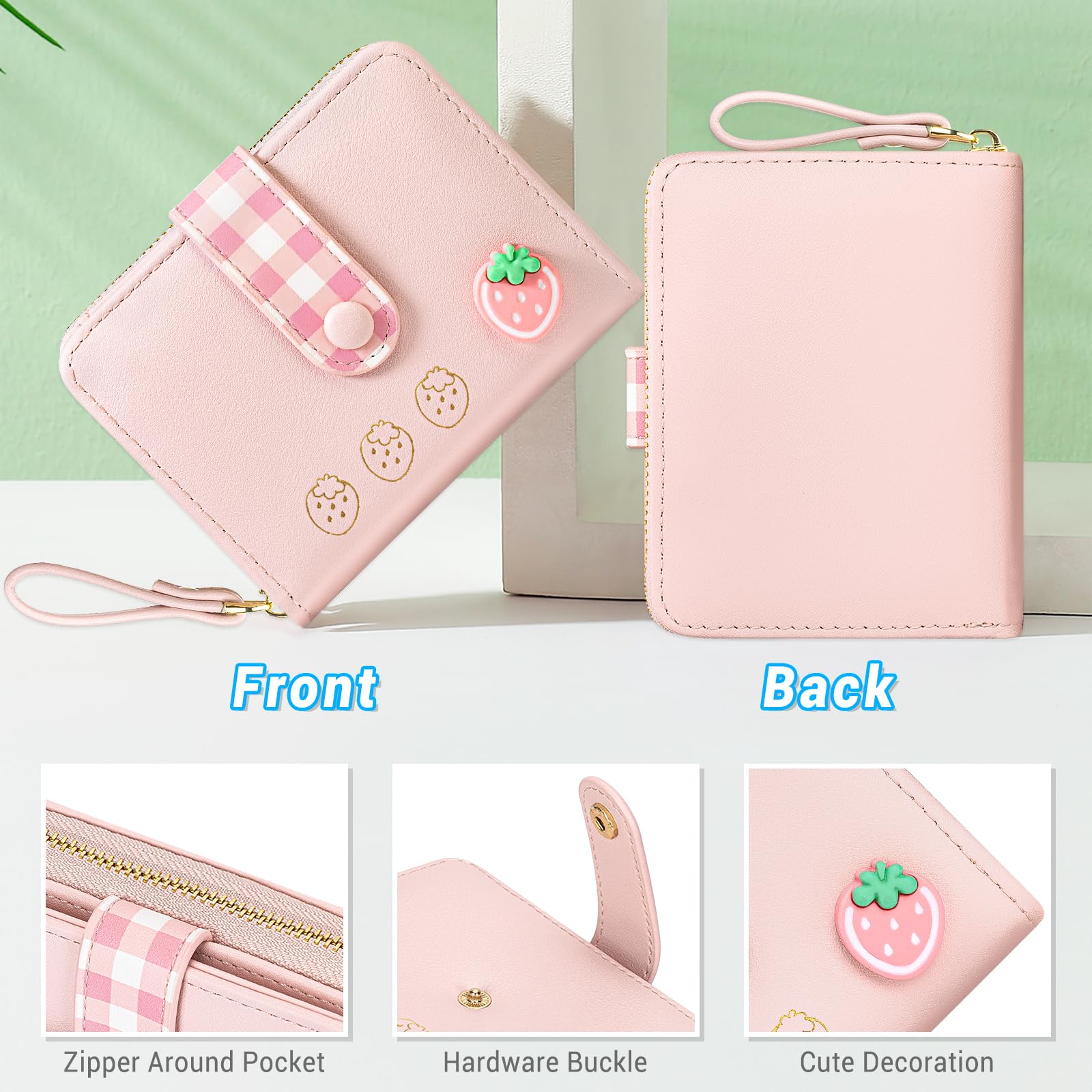 YINHEXI RFID Blocking Women's Bifold Wallet - PU Leather Small Card Holder with Zipper Coin Pocket & ID Window - Perfect for Women, Ladies, Teens & Girls (Pink) | Ideal for Everyday Use, Travel & Shopping