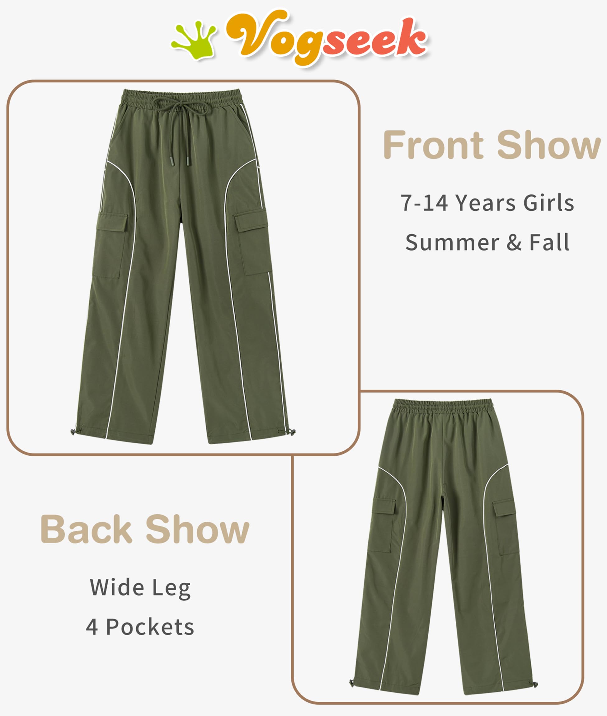 Vogseek Girls Cargo Pants for 7-14 Years | Y2K Joggers with Pockets | Baggy Trousers for Teen Girls | Perfect for School, Casual Wear & Street Fashion
