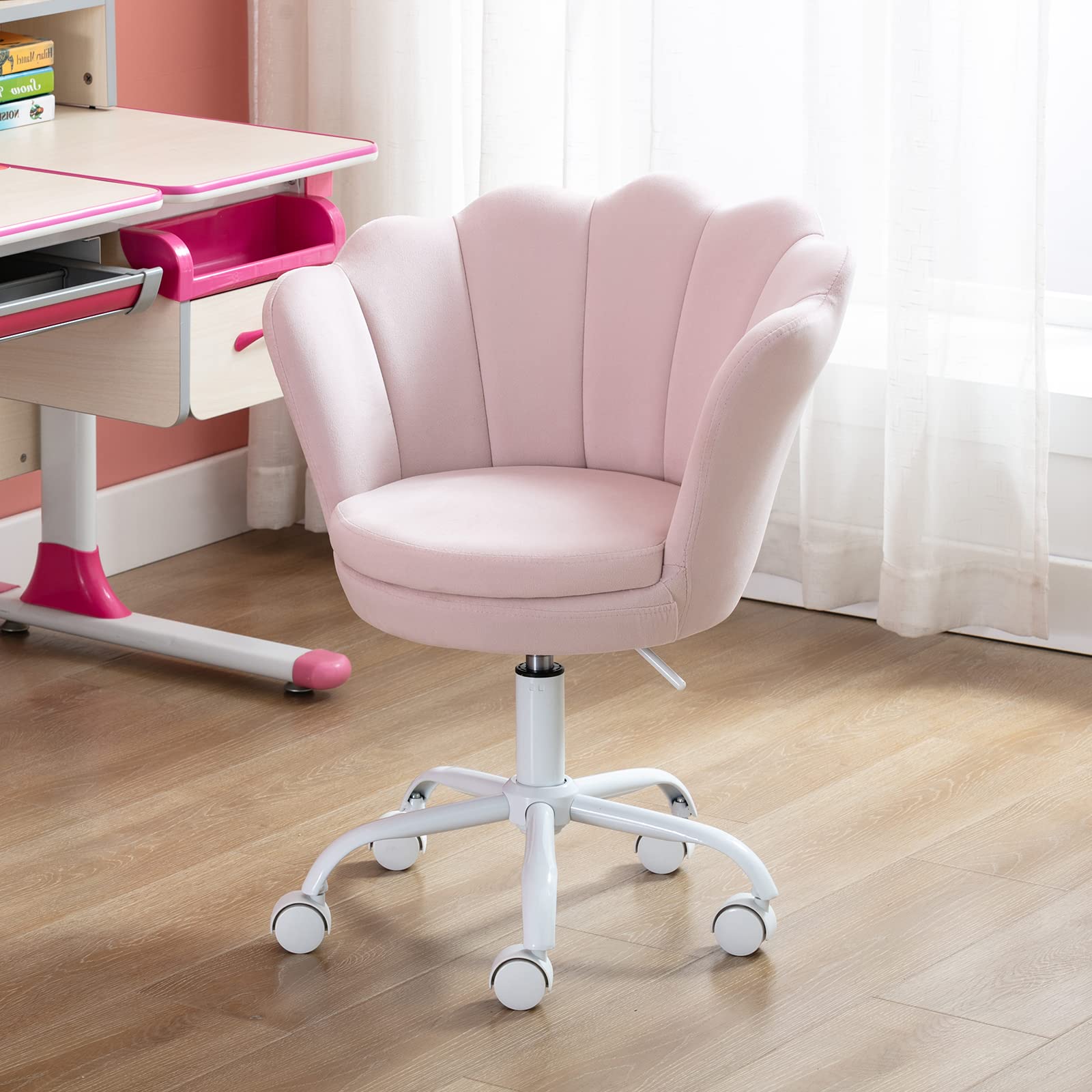 Adjustable Kids' Study Chair - Cute Swivel Rolling Desk Chair for Boys & Girls, Ergonomic Children's Armchair for Bedroom or Study Room - Perfect Gift for Teens (Sakura Pink) - Ideal for Homework, Reading & Gaming