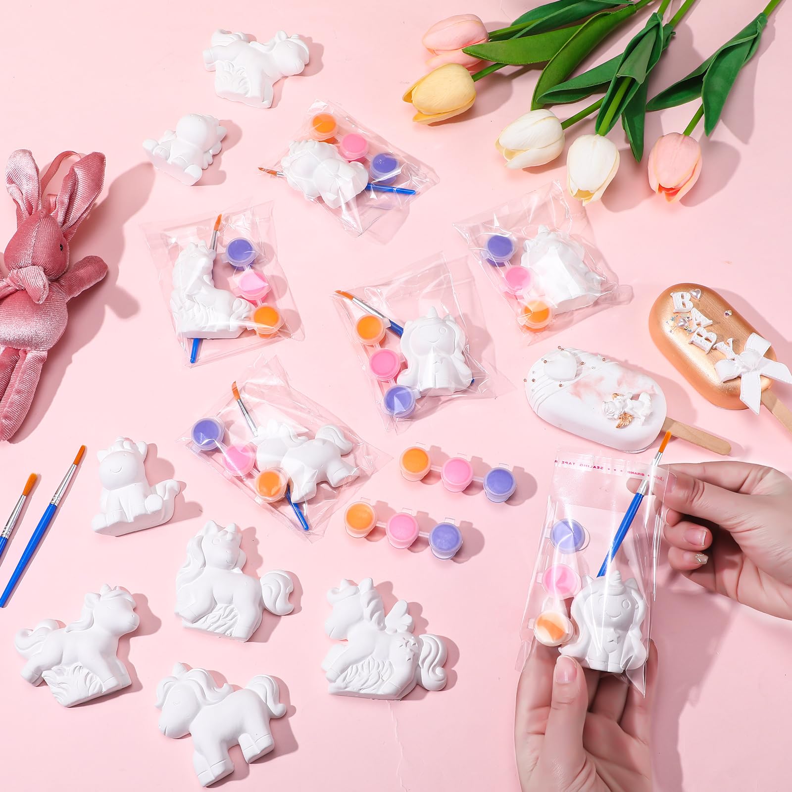 20-Piece Unicorn DIY Painting Kit - Ceramic Unicorn Statues to Paint with Brushes & Acrylic Paints - Unpainted Plaster Figurines for Kids, Boys, Girls & Adults - Perfect for Birthday Parties, Arts & Crafts, Home Decor & Gift Giving