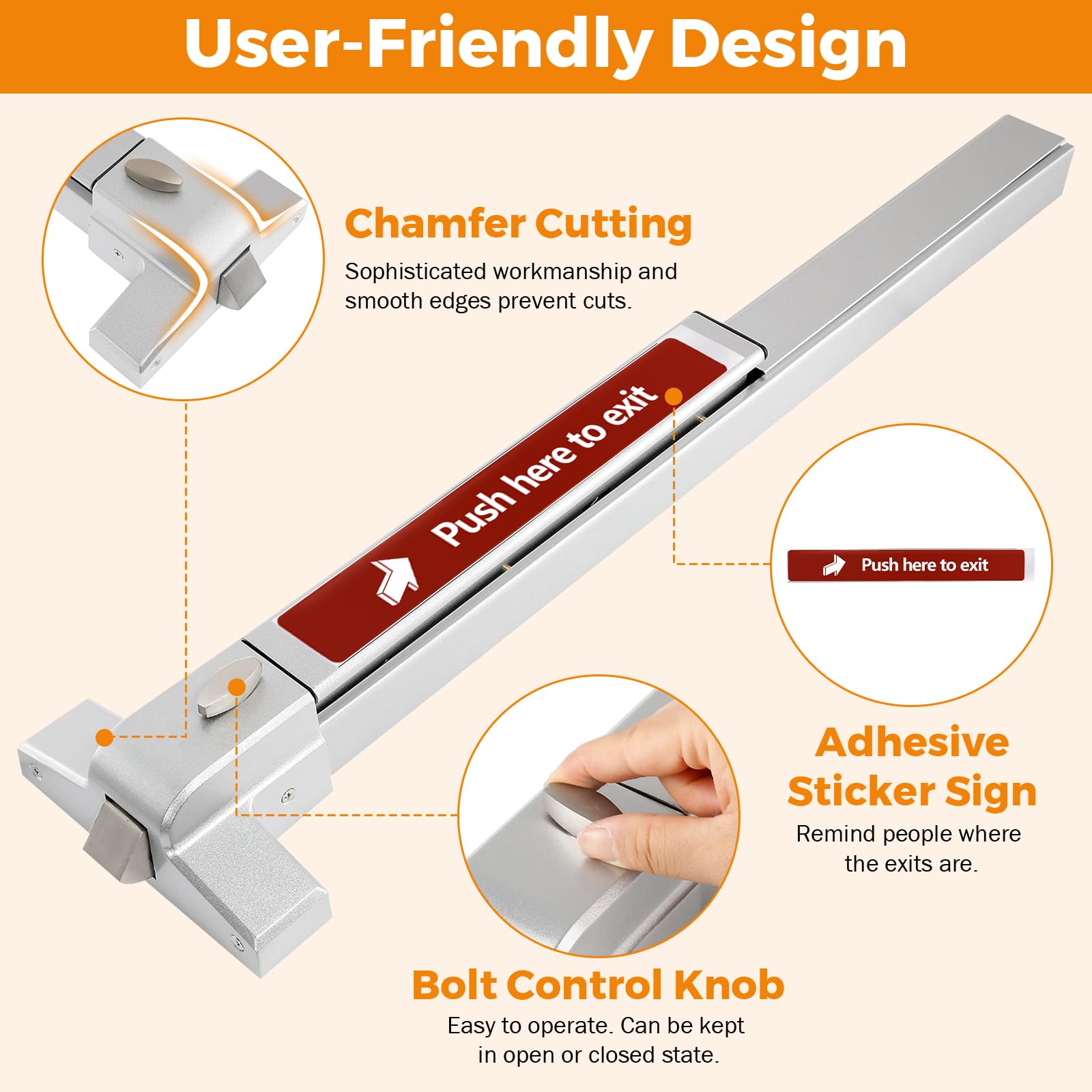 BEAMNOVA Commercial Door Push Bar Panic Exit Device with Exterior Lever Lock, Key Roller, Strike Plate & End Cap - Universal Emergency Hardware for 27.5