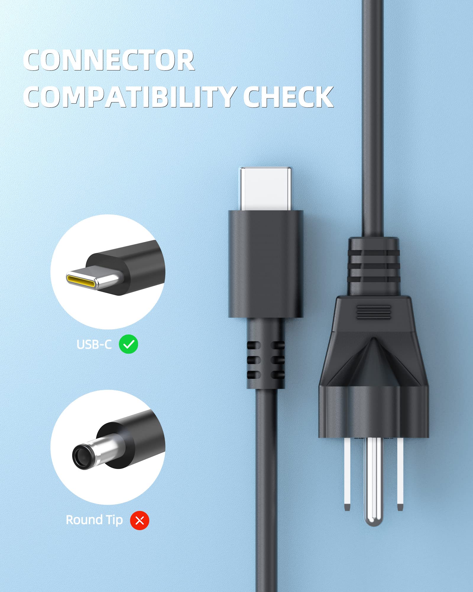 65W 45W USB-C Fast Charger for Lenovo IdeaPad Flex 5 3 CB Laptop - UL Safety Certified | Perfect for Home, Office & Travel Charging