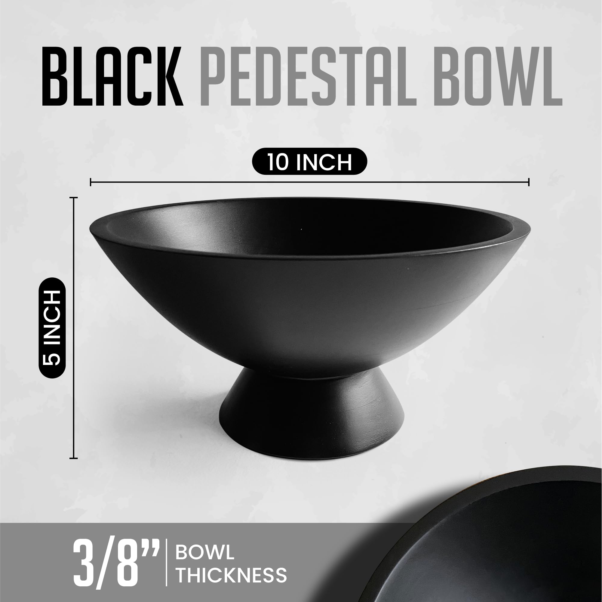 10 Inch Black Pedestal Bowl - Elegant Footed Fruit Bowl for Candy, Keys & Home Decor | Holds 4 lbs - Perfect for Dining Table Centerpiece, Kitchen Counter Display & Living Room Decor