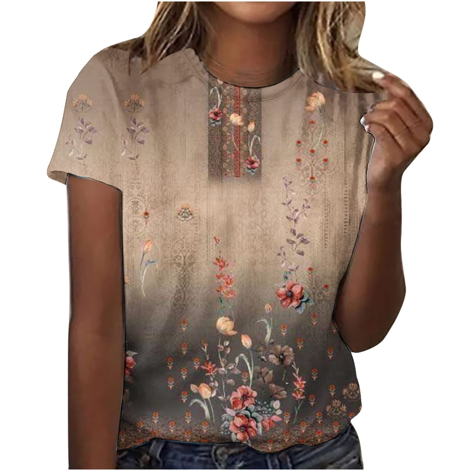 Women's Summer Short Sleeve Floral T-Shirts - Vintage Graphic Tees & Casual Blouses for Women - Perfect for Beach Outings, Date Nights & Summer Vacations