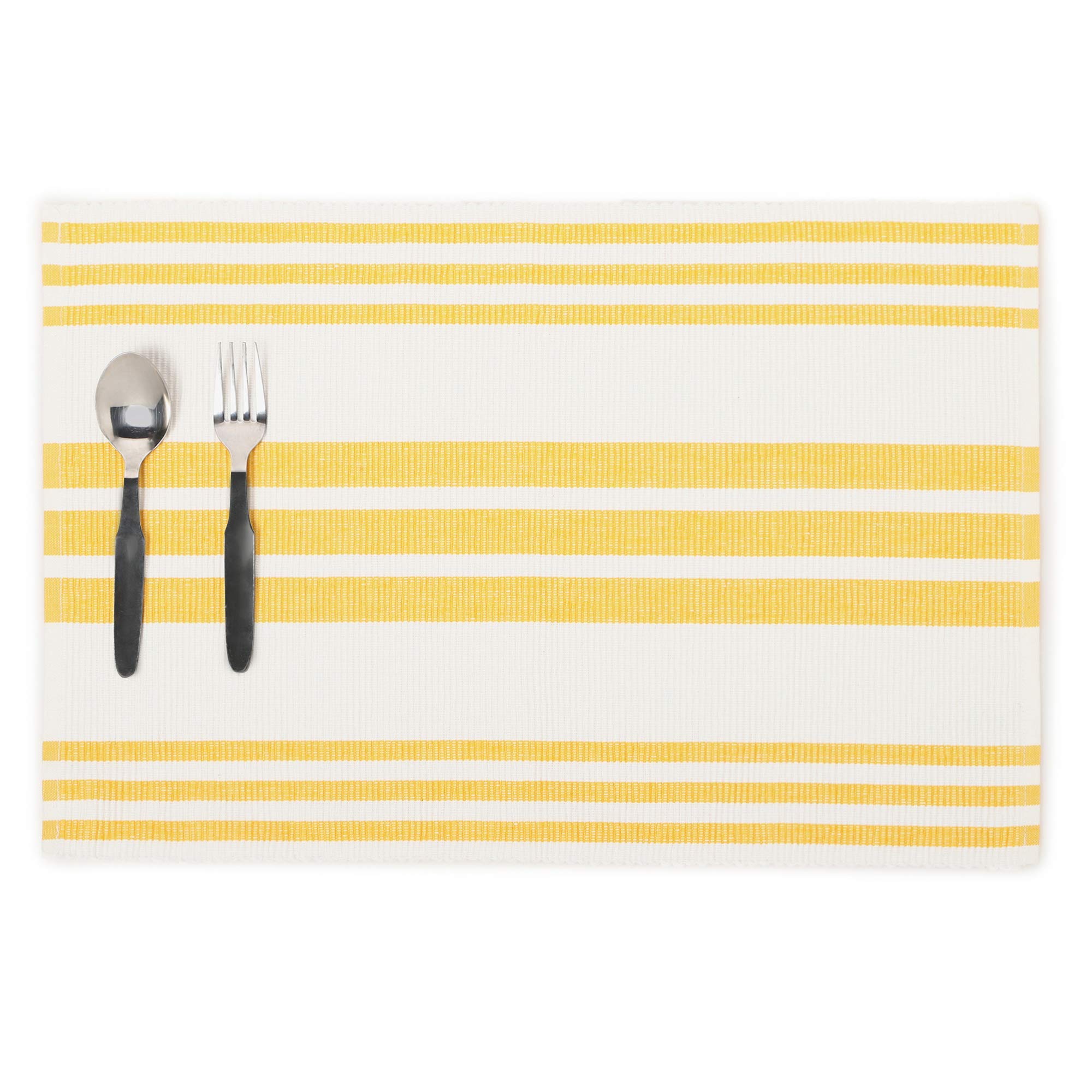 REDEARTH Yarn Dyed Ribbed Woven Cotton Placemats Set of 6 - 100% Cotton Table Linen for Dining Table, Coffee Table, Console & Dresser (14x20 Inches, Mustard) | Perfect for Holiday Dinners, Family Gatherings & Home Decor