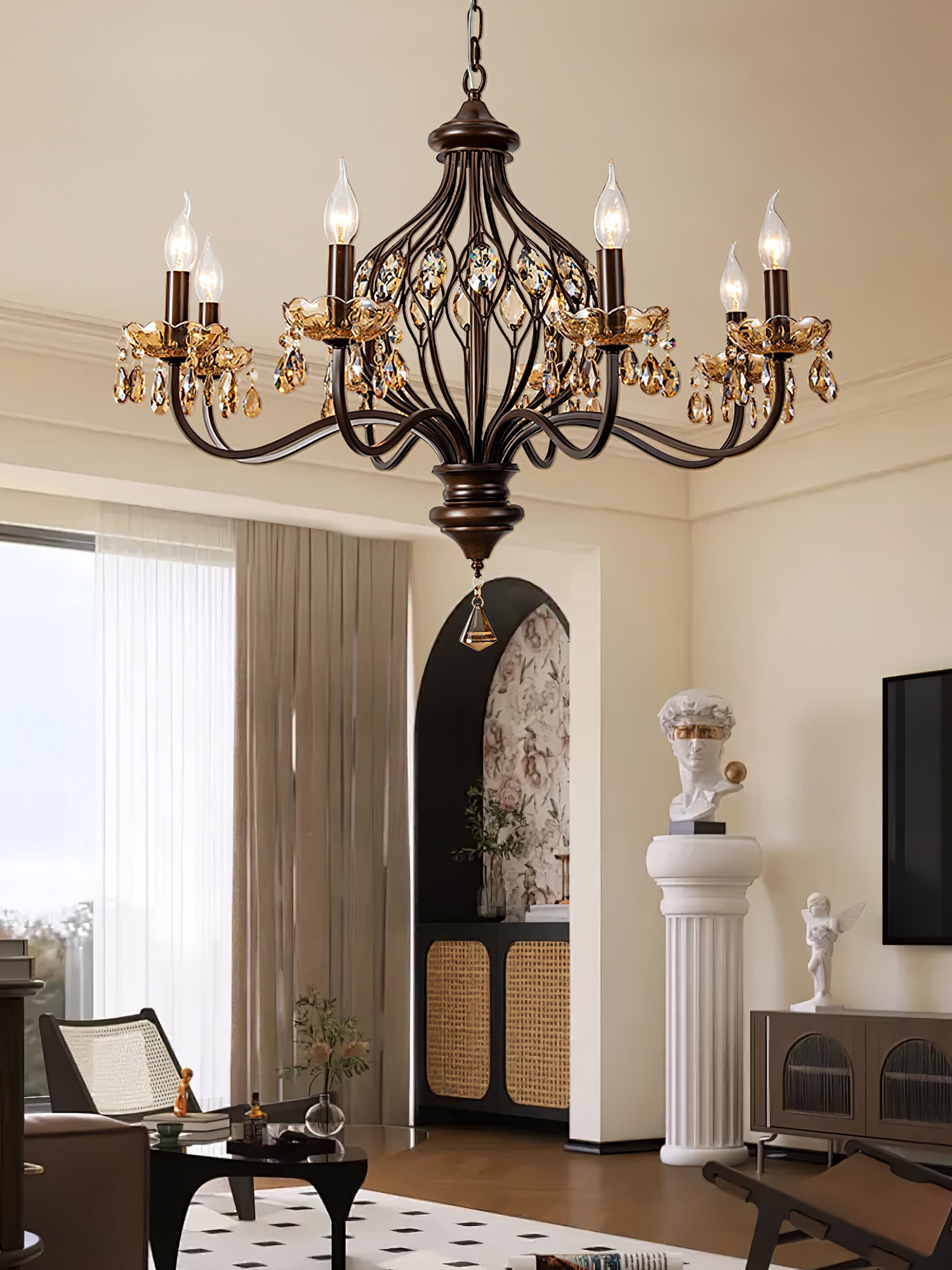 Crystorama Regis Modern Crystal Chandelier - Elegant Dining Room Lighting Fixture for Home Decor & Luxury Interior Design