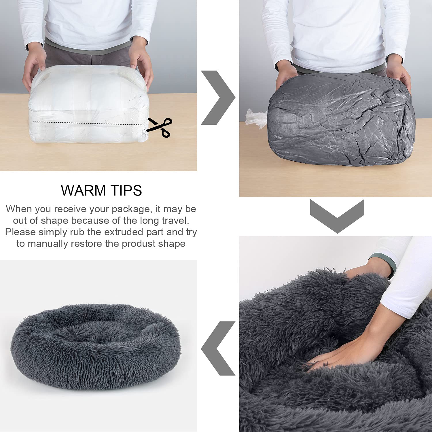 Premium Round Faux Fur Pet Bed - Calming Donut Cuddler for Dogs & Cats (Small, Medium, Large) - Cozy Plush Pillow for Anxiety Relief & Comfortable Sleep