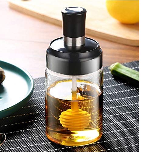 Premium Borosilicate Glass Honey Storage Jar with Dipper Stick - 250ml Brown Honey Dispenser Bottle for Kitchen, Pantry & Gift Giving | Airtight Food Container for Honey, Syrup & Liquid Storage