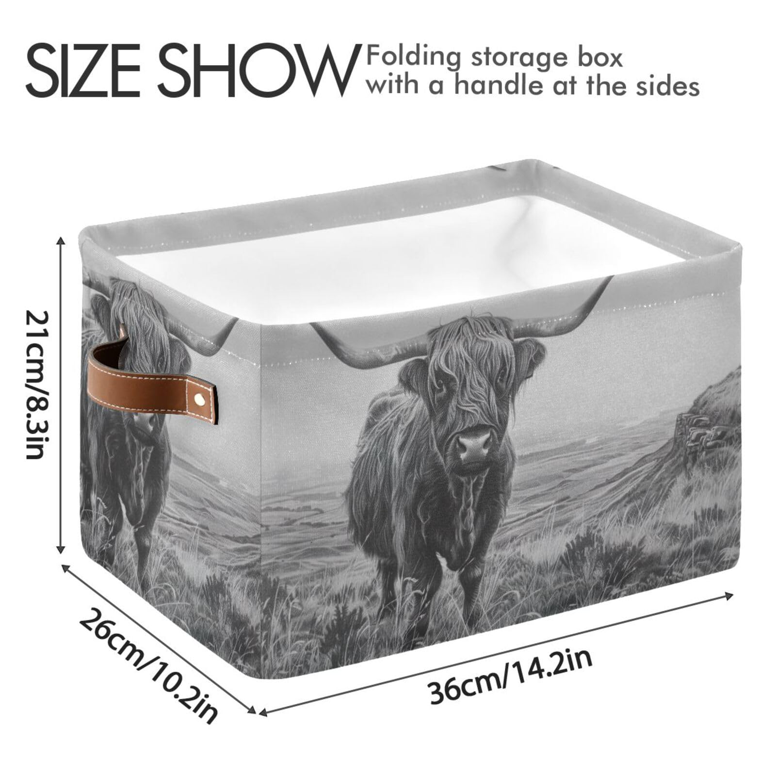 2PCS Large Foldable Storage Baskets - Highland Cow Pattern Collapsible Organizer Bin for Home, Office, and Nursery Organization