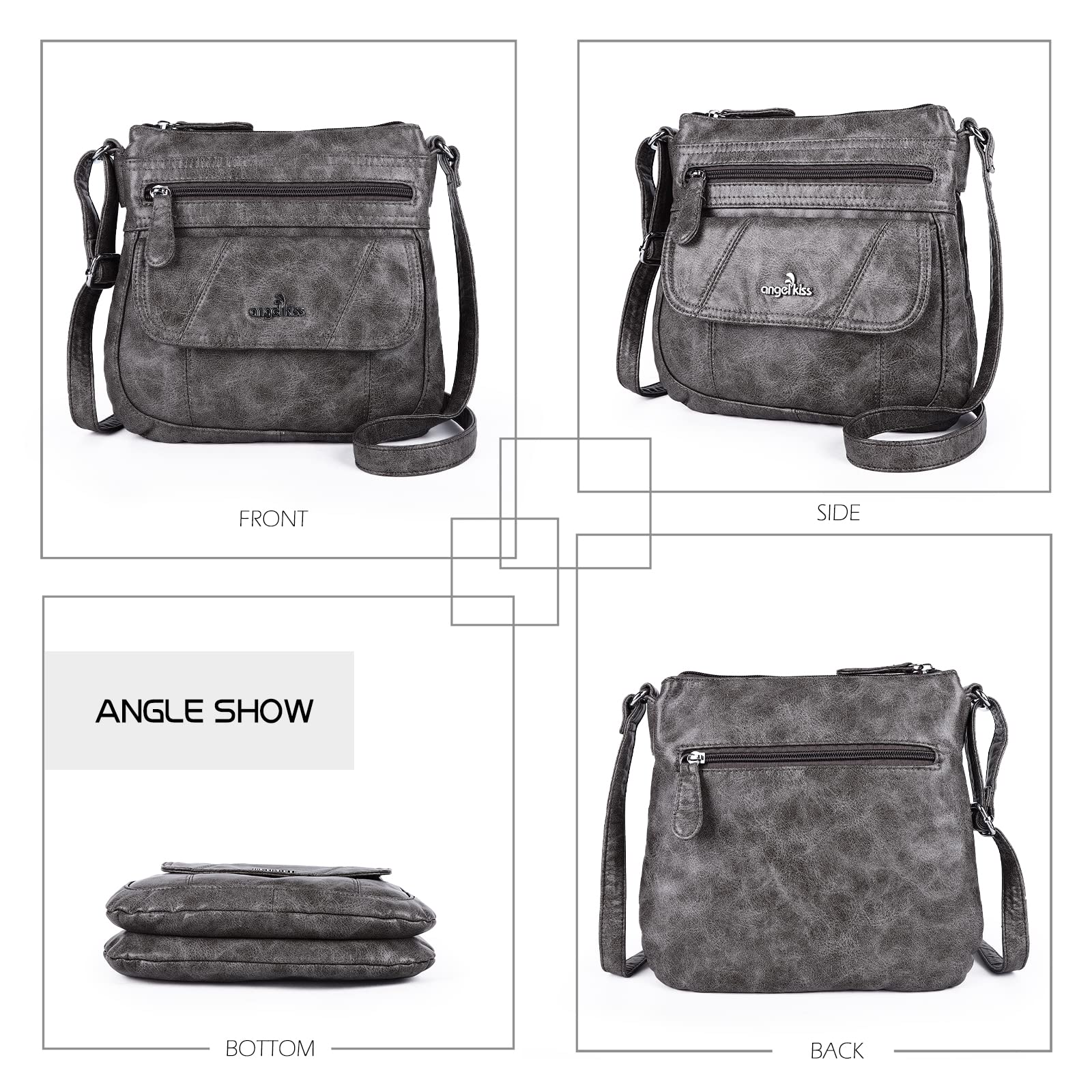Angel Kiss Women's Crossbody Bag - PU Leather Adjustable Shoulder Purse for Everyday Use, Travel & Shopping