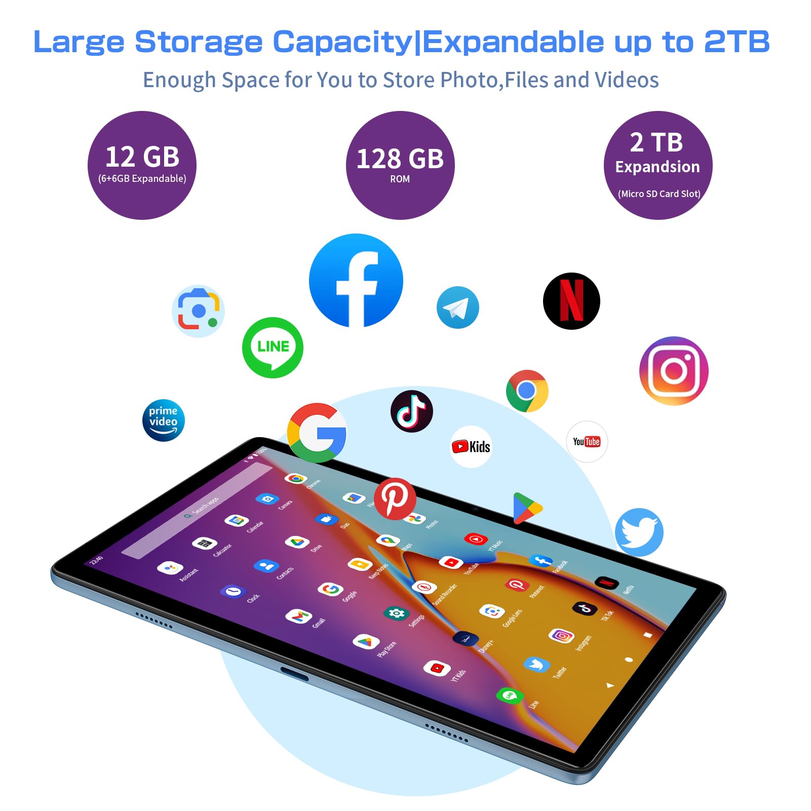 10.1 Inch Android Tablet with 4G LTE, Android 13 OS, 12GB RAM (6+6GB Expandable), 128GB Storage, Dual Camera (8MP+5MP), 5G WiFi, IPS HD Display (1280x800), Bluetooth 5.0, GPS, 8000mAh Battery - Includes Protective Case (Gray) - Perfect for Work, Study, Streaming & Travel