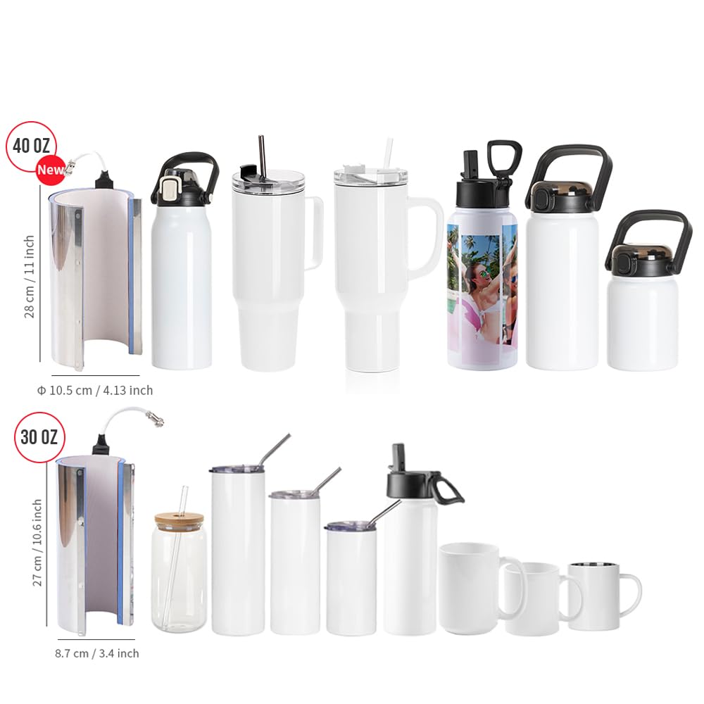 PYD Life 2 in 1 40oz Tumbler Heat Press Machine - 110V Mint Green Sublimation Printer for 20oz/30oz/40oz Tumblers, Mugs & Bottles | Touch Screen Control | Perfect for DIY Custom Drinkware & Personalized Gifts