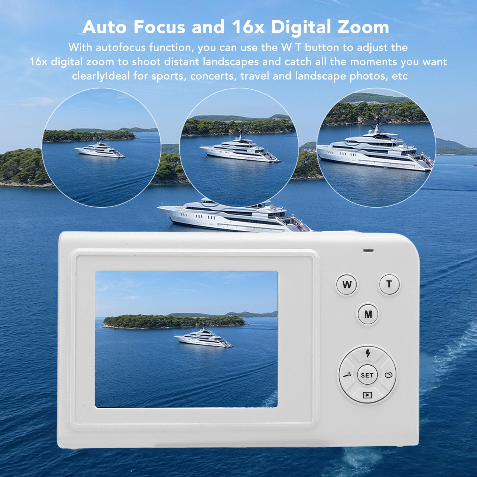 4K 68MP Digital Camera with 16X Zoom, Auto Focus & Anti-Shake - Vlogging Camera for Travelers with Continuous Shooting & Built-in Fill Light (White) - Perfect for Travel Vlogs, YouTube Content & Outdoor Photography