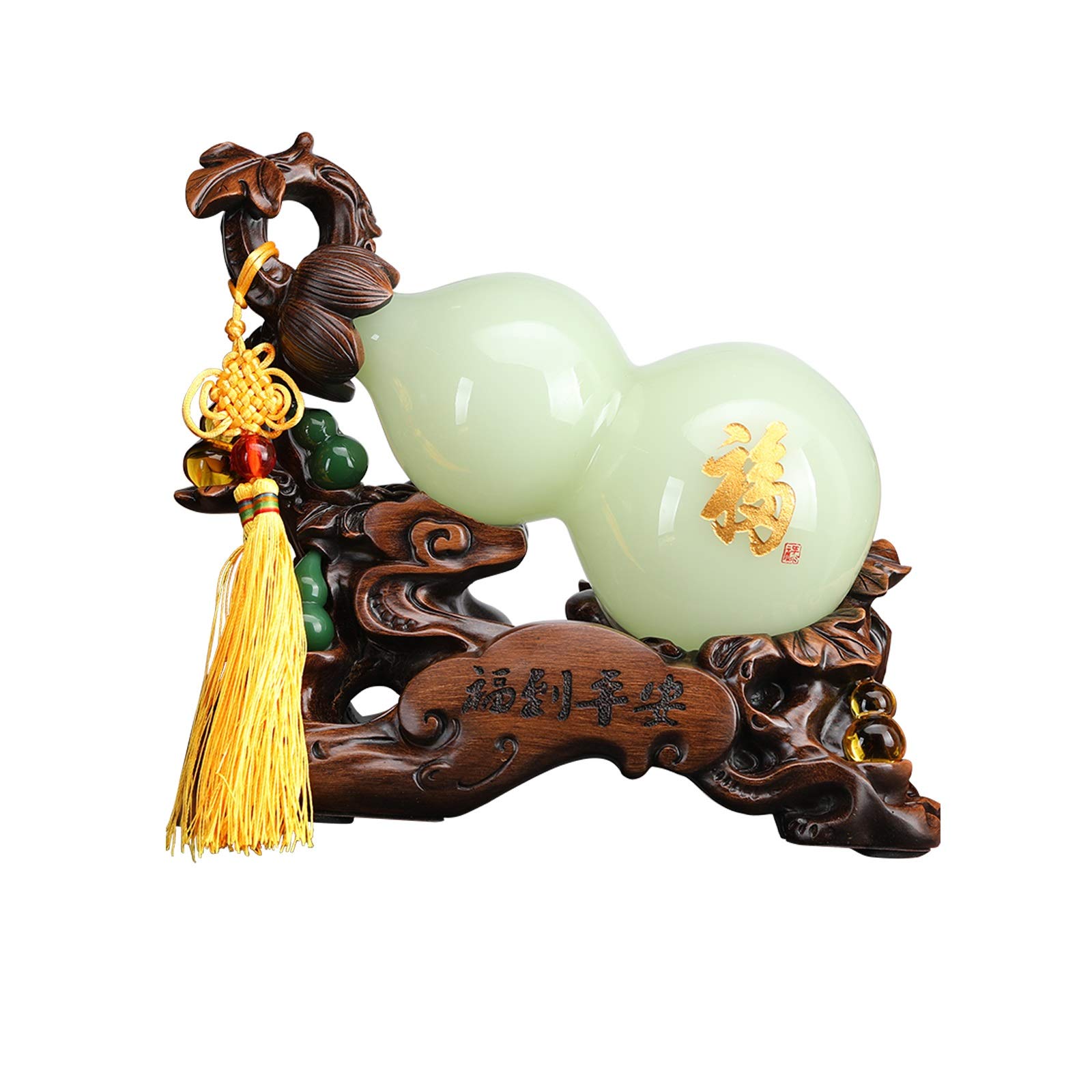 Jade Buddha Statue & Feng Shui Gourd Decor - Handcrafted Home Decoration for Living Room, TV Cabinet, Wine Bar | Perfect Housewarming Gift & Spiritual Decor (Medium Size)