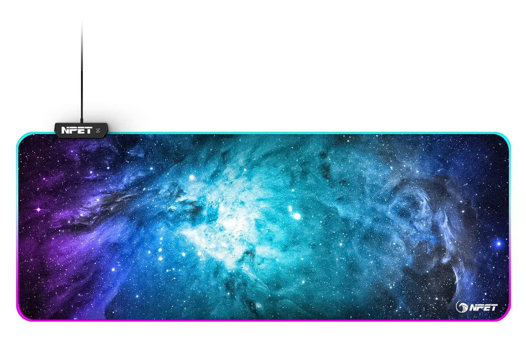 NPET MP02-SP RGB Gaming Mouse Pad - Large Non-Slip Cloth Surface with Stitched Edges & Water Resistant Design - Perfect for PC Gaming, Office Work & Esports Tournaments