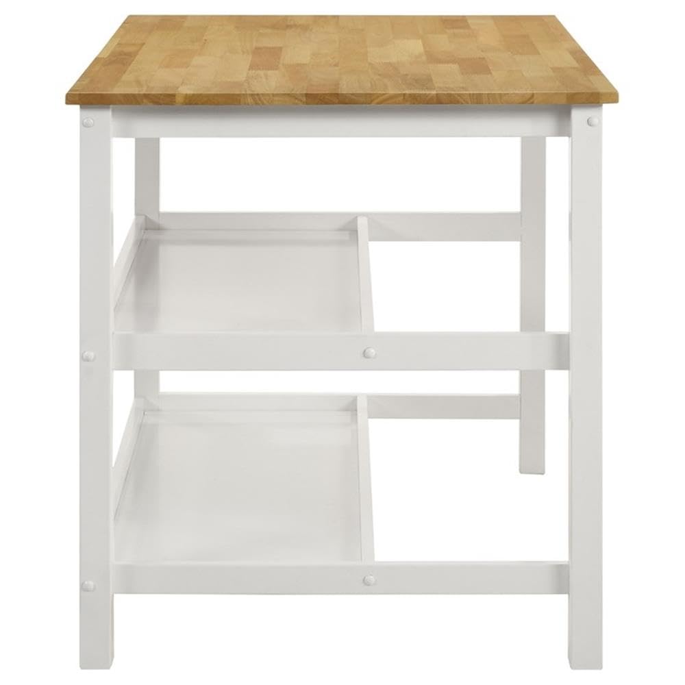 Pemberly Row Kitchen Island with Wood Countertop - Brown and White Counter Height Table for Small Spaces, Breakfast Bar, Dining & Extra Prep Surface - Perfect for Apartments, Condos & Compact Kitchens