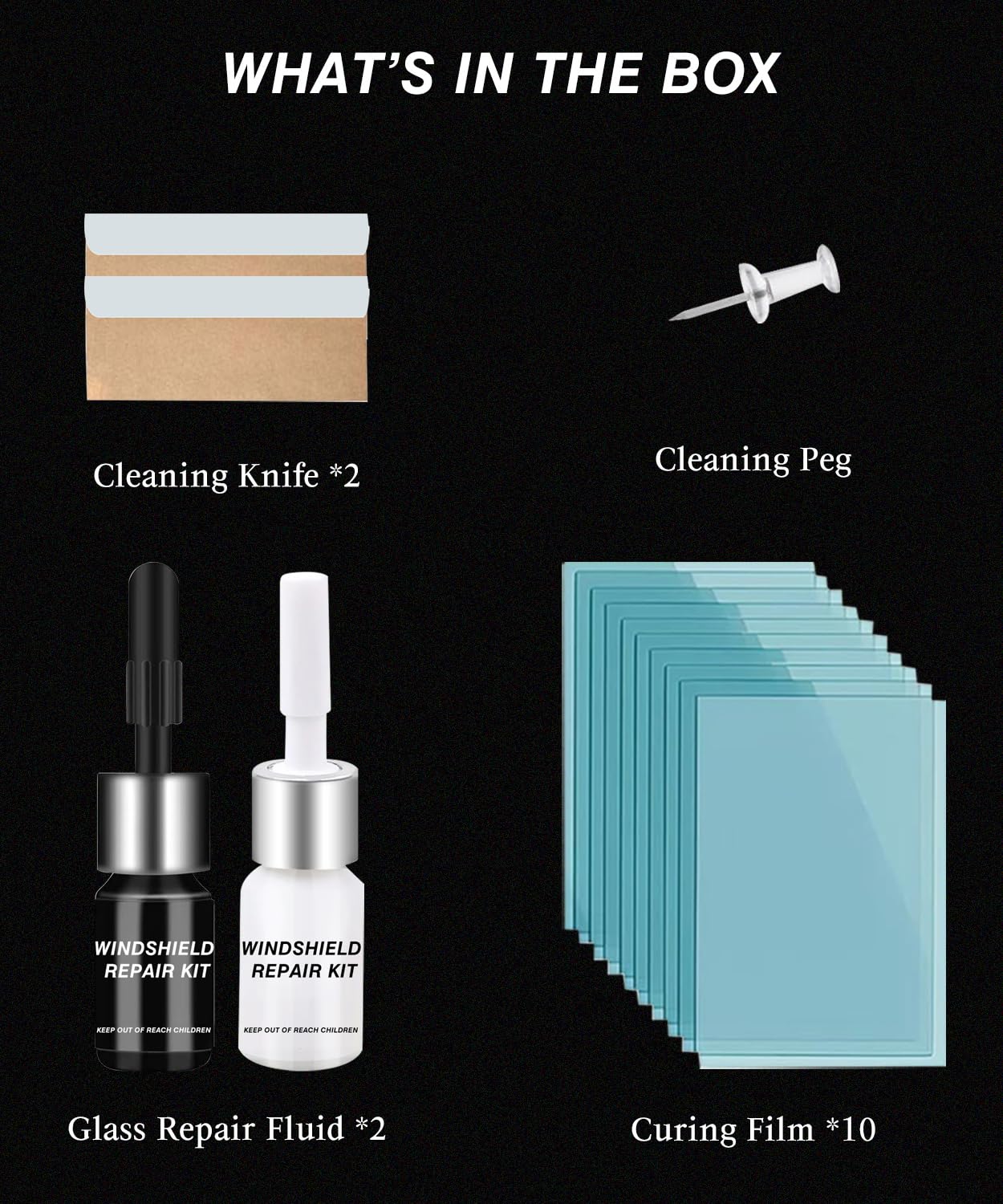 Windshield Crack Repair Kit - Auto Glass Repair for Chips & Cracks with Curing Device (2pcs) | Professional DIY Solution for Car Windshield Damage from Rocks & Road Debris