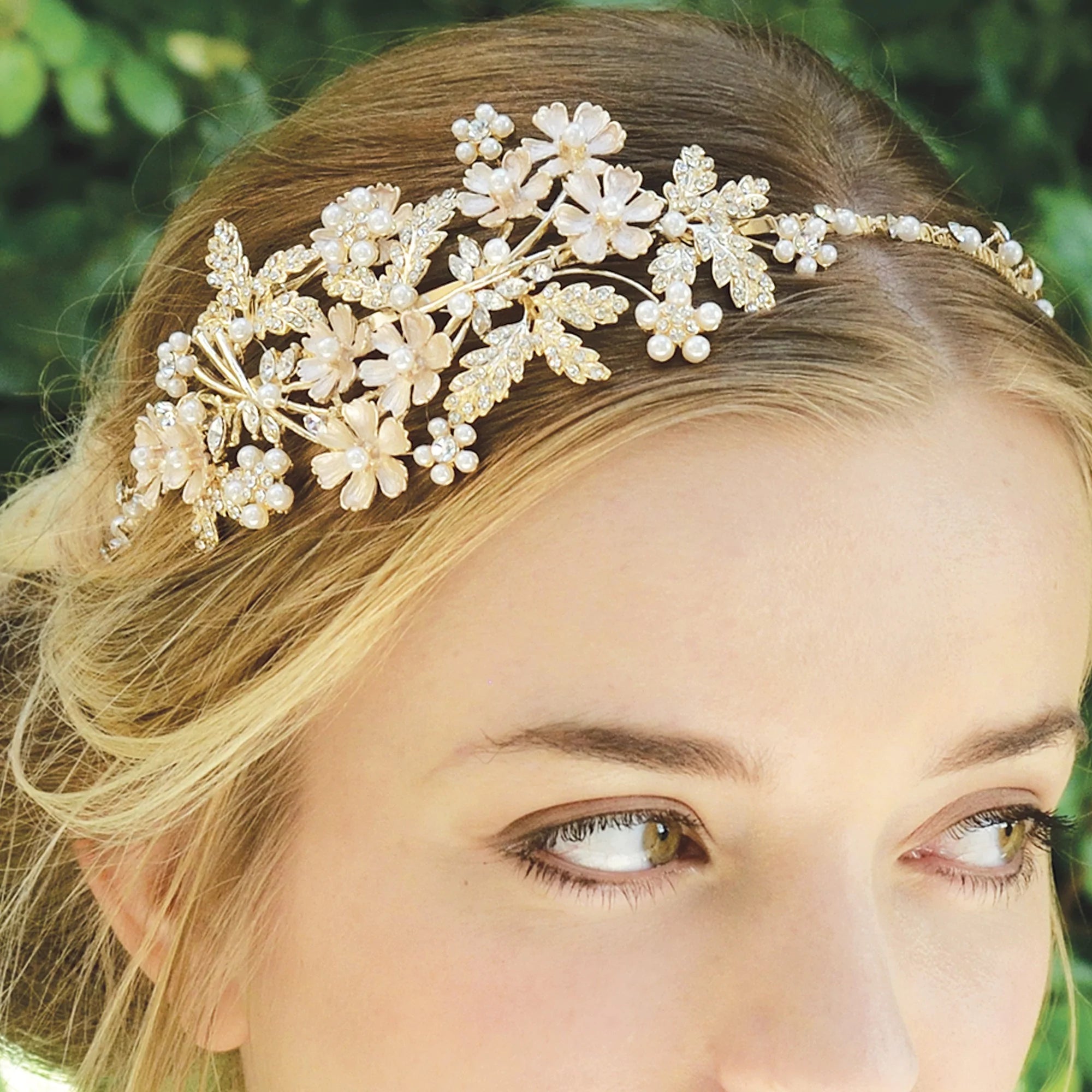 Elegant Bridal Gold Headband with Freshwater Pearls & Crystals - Perfect for Weddings, Prom & Special Occasions | MIMOSA Collection